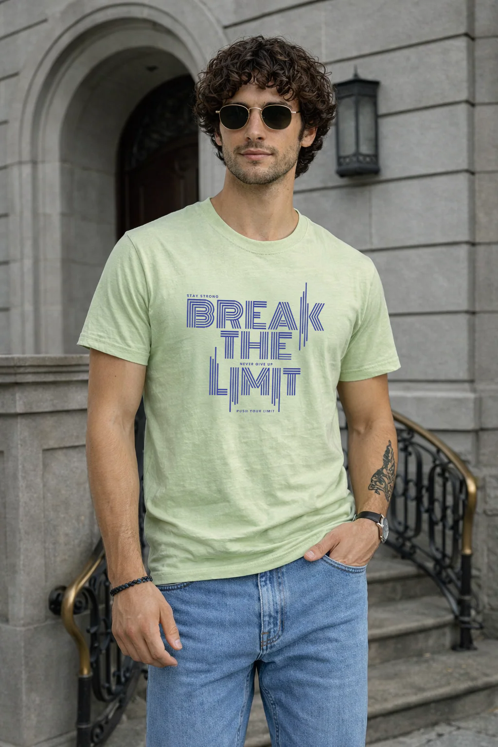 Break The Limit Green Regular Fit Printed T-shirt - Image 3