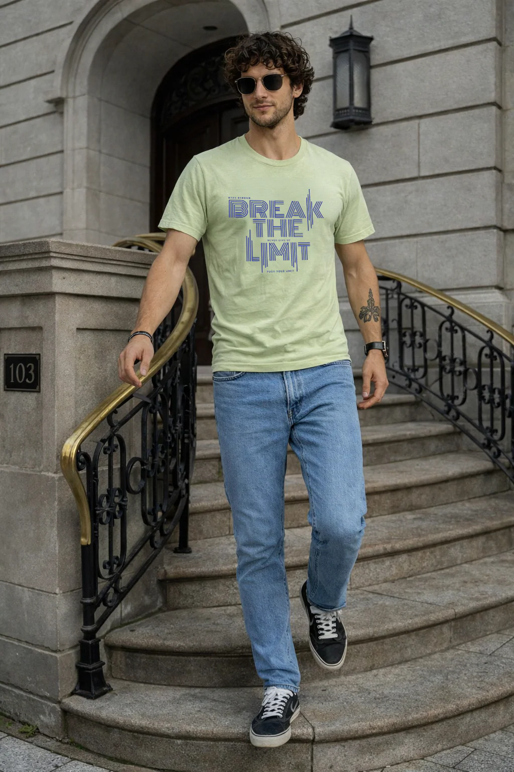 Break The Limit Green Regular Fit Printed T-shirt - Image 5