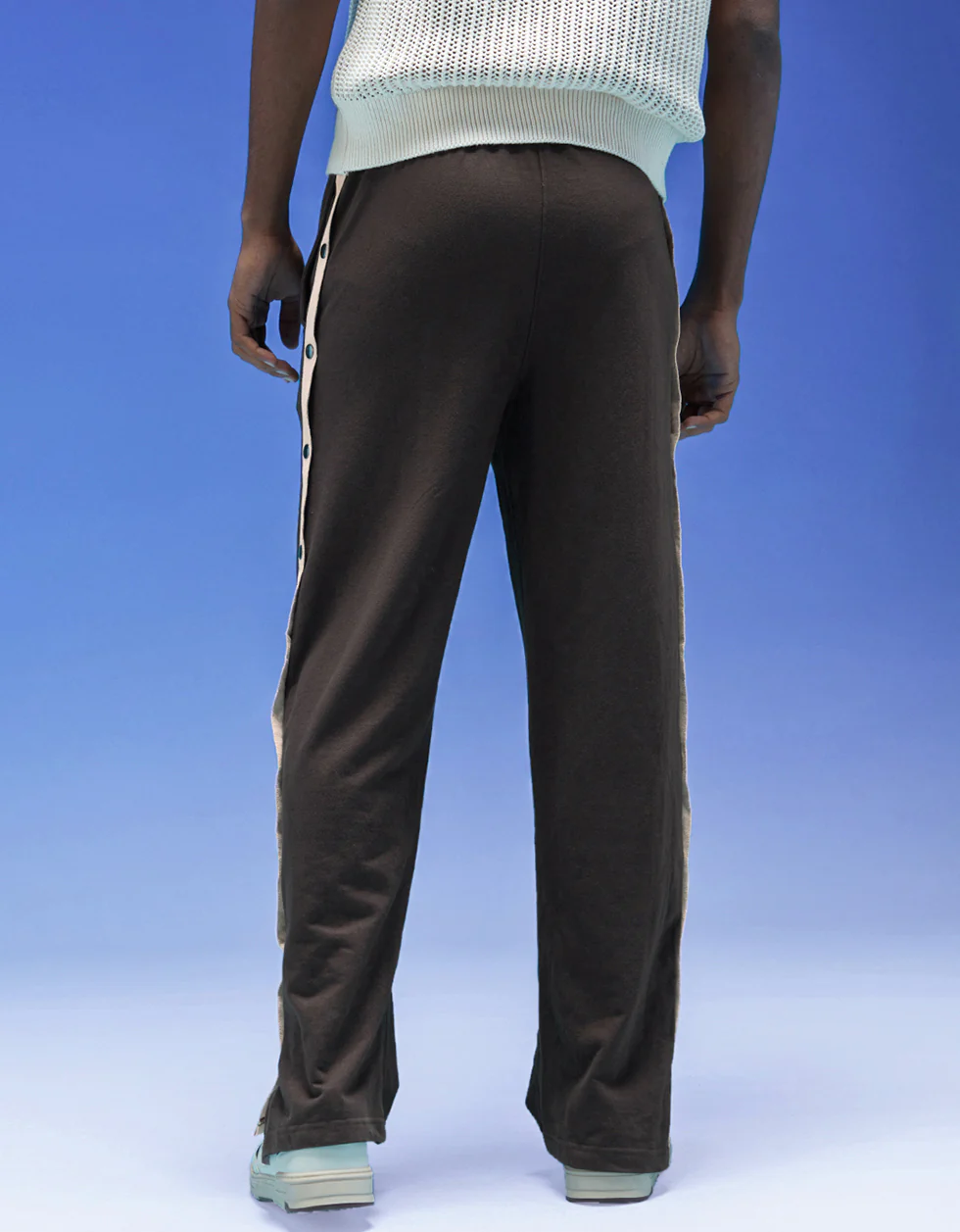 Brown and Beige Side Stripe Button Detail Knitted Cargo - Image 3