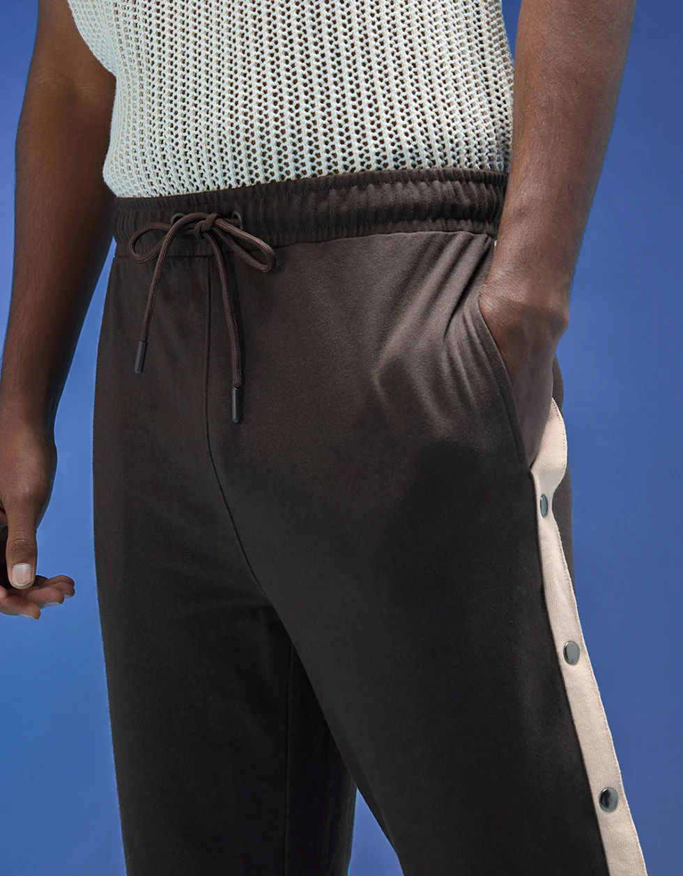 Brown and Beige Side Stripe Button Detail Knitted Cargo - Image 6