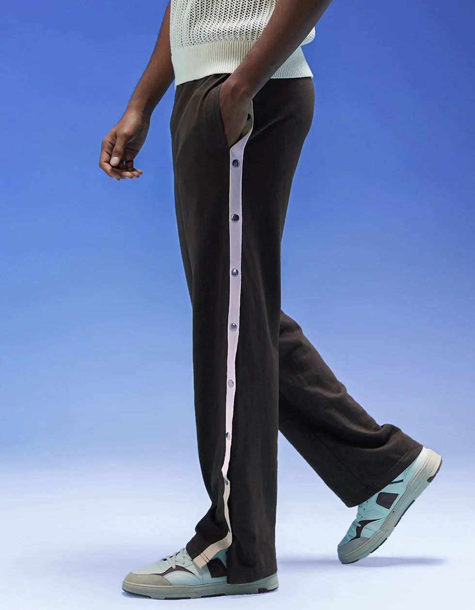 Brown and Beige Side Stripe Button Detail Knitted Cargo - Image 7