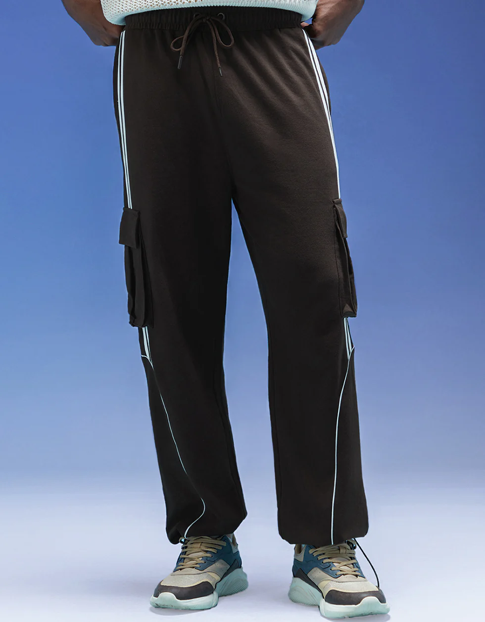 Brown and White Side Stripe Knitted Cargo - Image 2