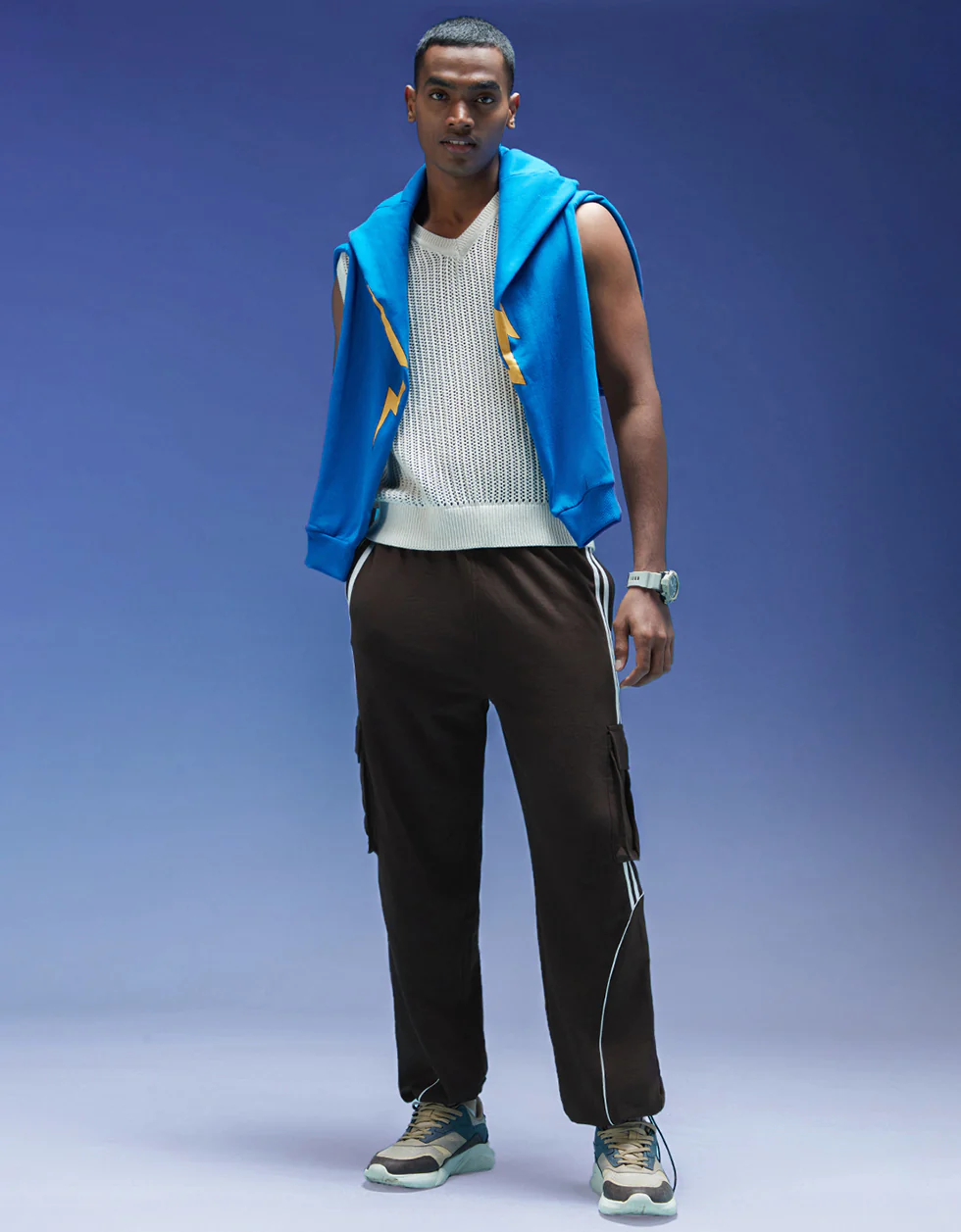 Brown and White Side Stripe Knitted Cargo - Image 4