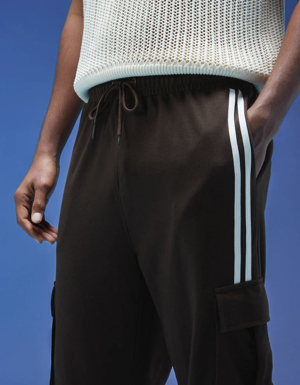 Brown and White Side Stripe Knitted Cargo - Image 5