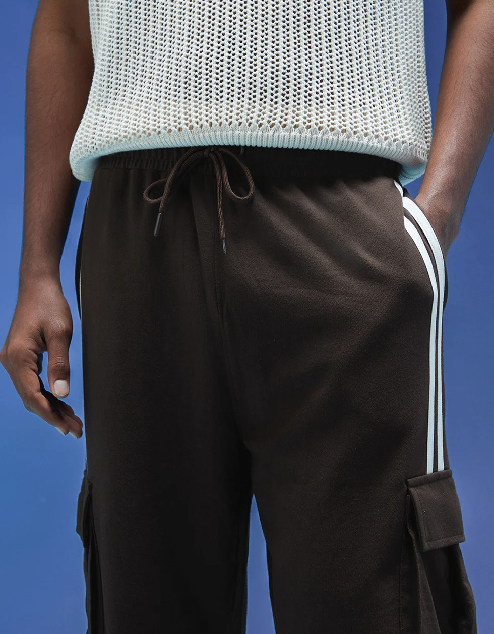 Brown and White Side Stripe Knitted Cargo - Image 6