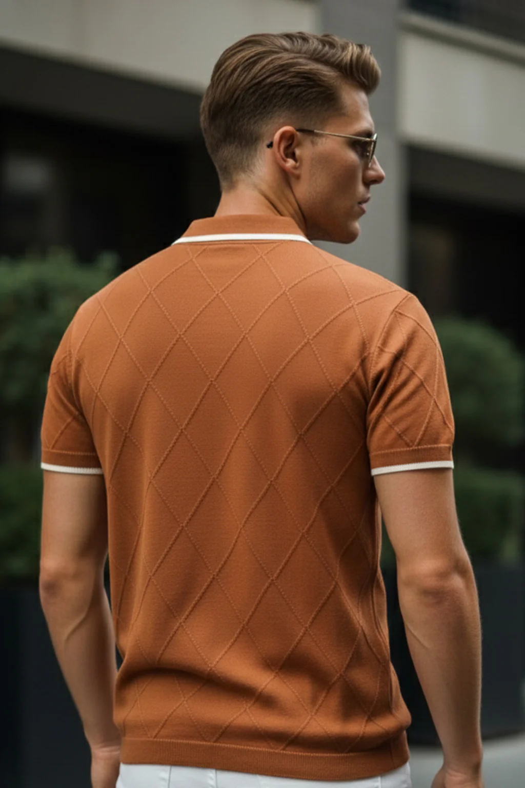 Brown Diamond Wave Flatknit Textured Regular Fit Exclusive Polo T-Shirt - Image 3
