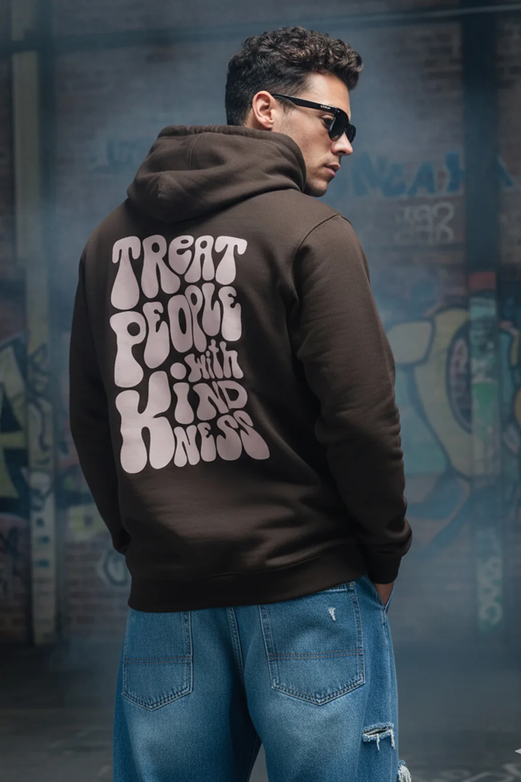 Brandy Bliss: Chic Brown Sun Men's Regular Fit Hoodie - Image 4