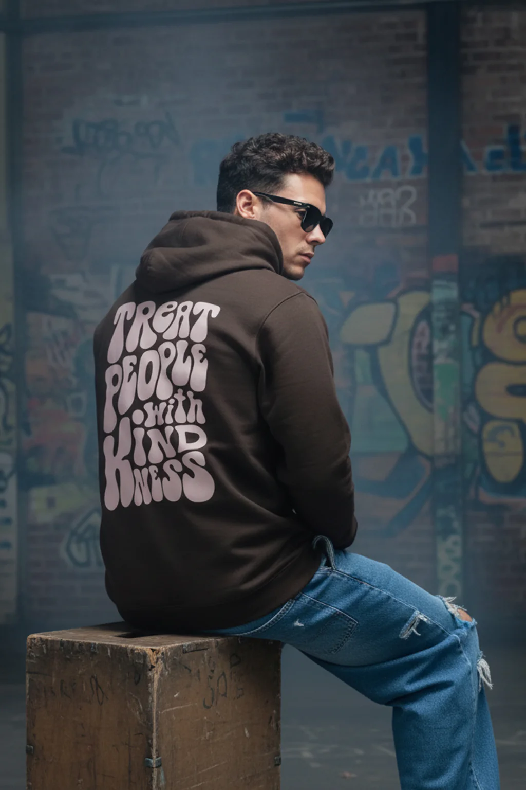 Brandy Bliss: Chic Brown Sun Men's Regular Fit Hoodie - Image 5