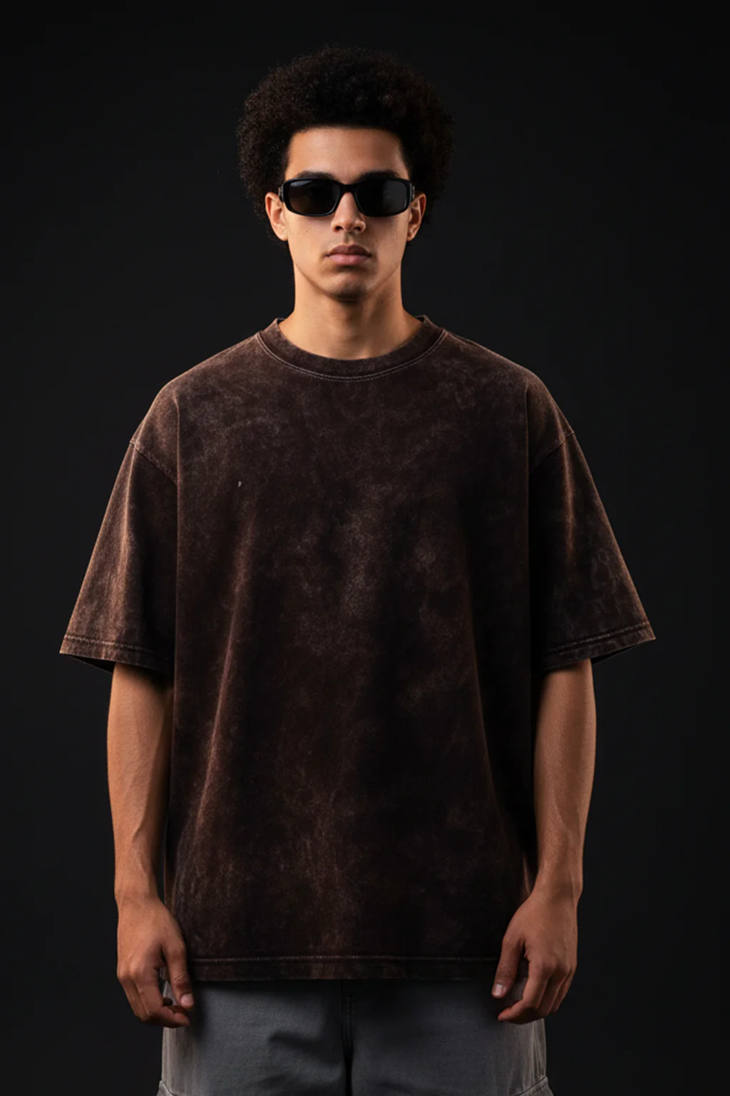 Brown Plain Oversized Acid Washed Exclusive T-shirt - Image 3