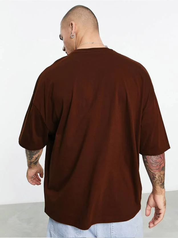 Go Veirdo Brown Oversized Pocket Graphic Printed T-shirt - Image 3