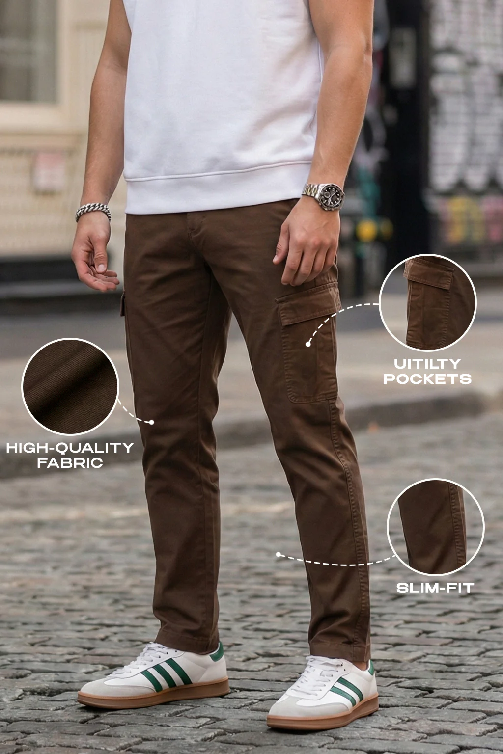 Brown Pure Woven Narrow Fit 5 Pocket Exclusive Cargo