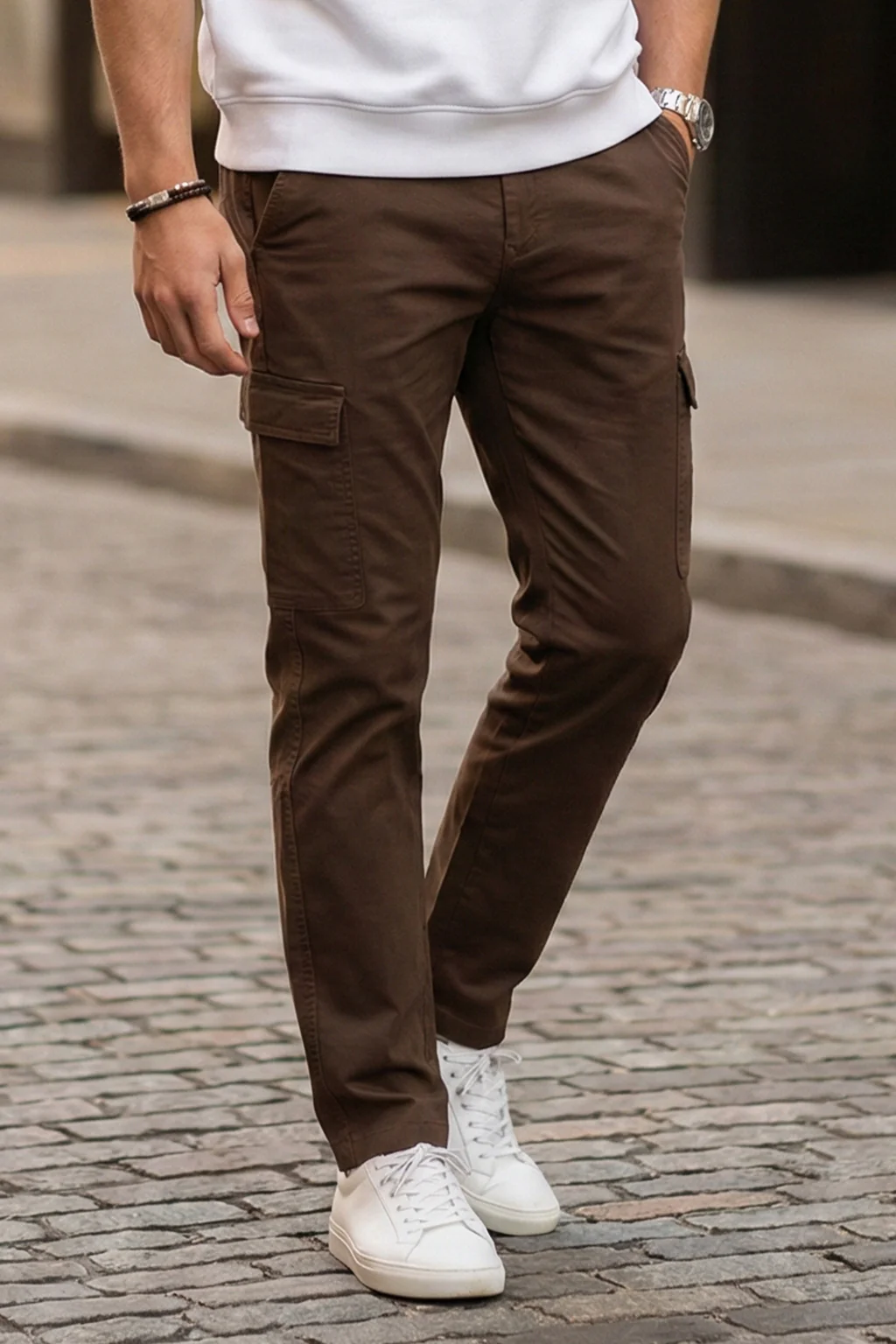 Brown Pure Woven Narrow Fit 5 Pocket Exclusive Cargo - Image 3