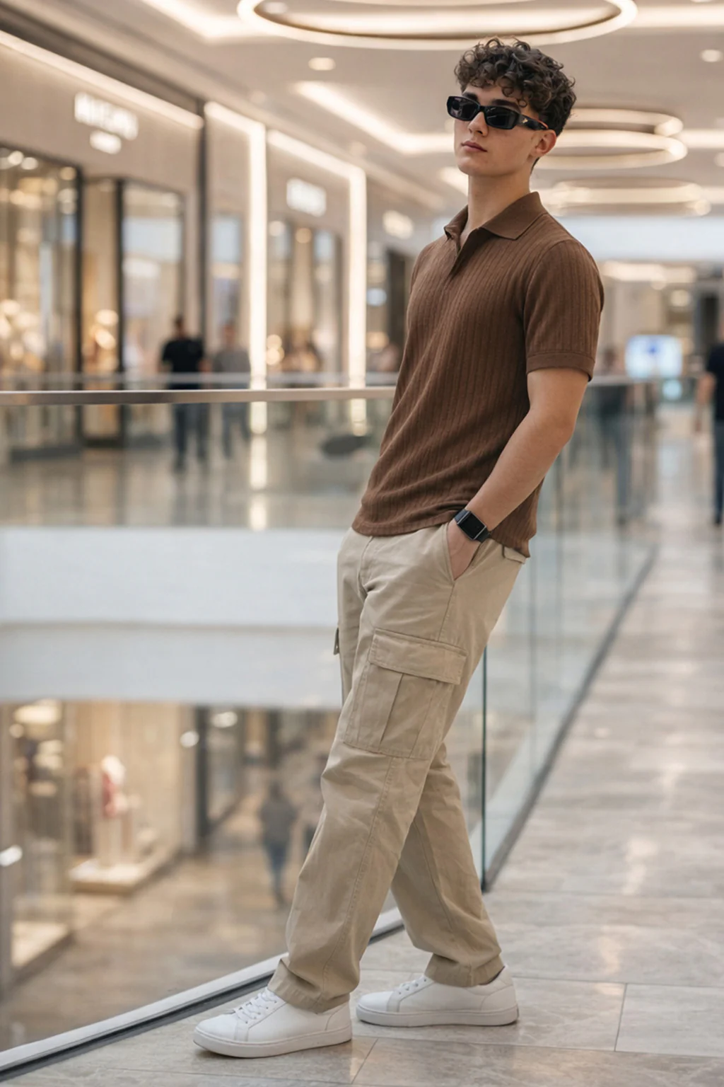 Dust Brown Ribknit Ribbed Plain Regular Fit Polo T-shirt - Image 4