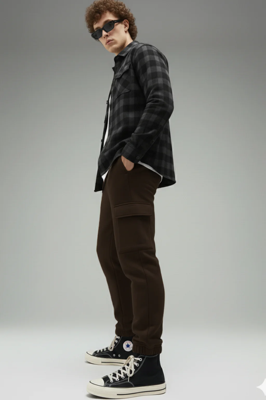 Brown Solid Baggy Fit Cargo Joggers - Image 3