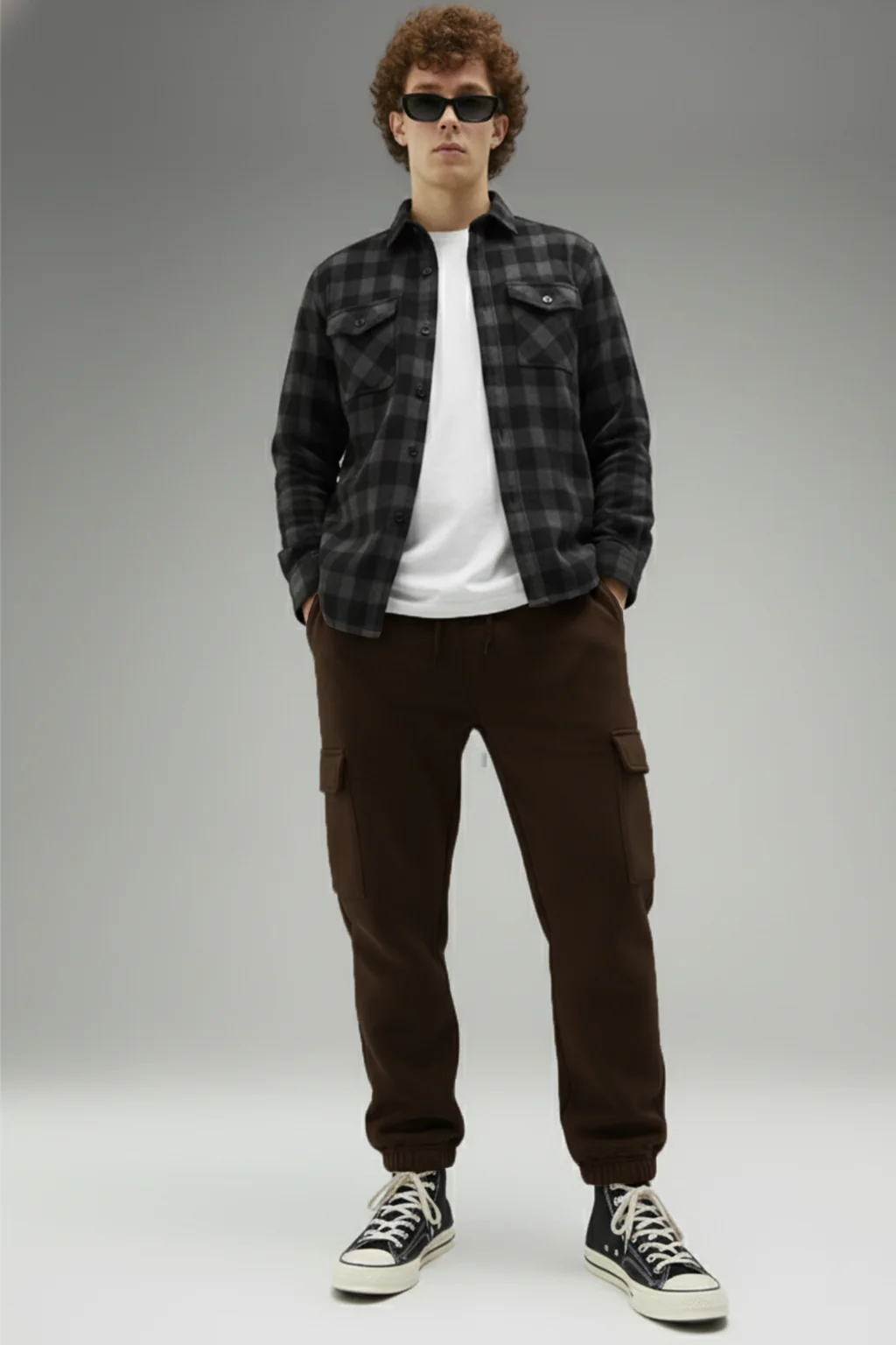 Brown Solid Baggy Fit Cargo Joggers - Image 4