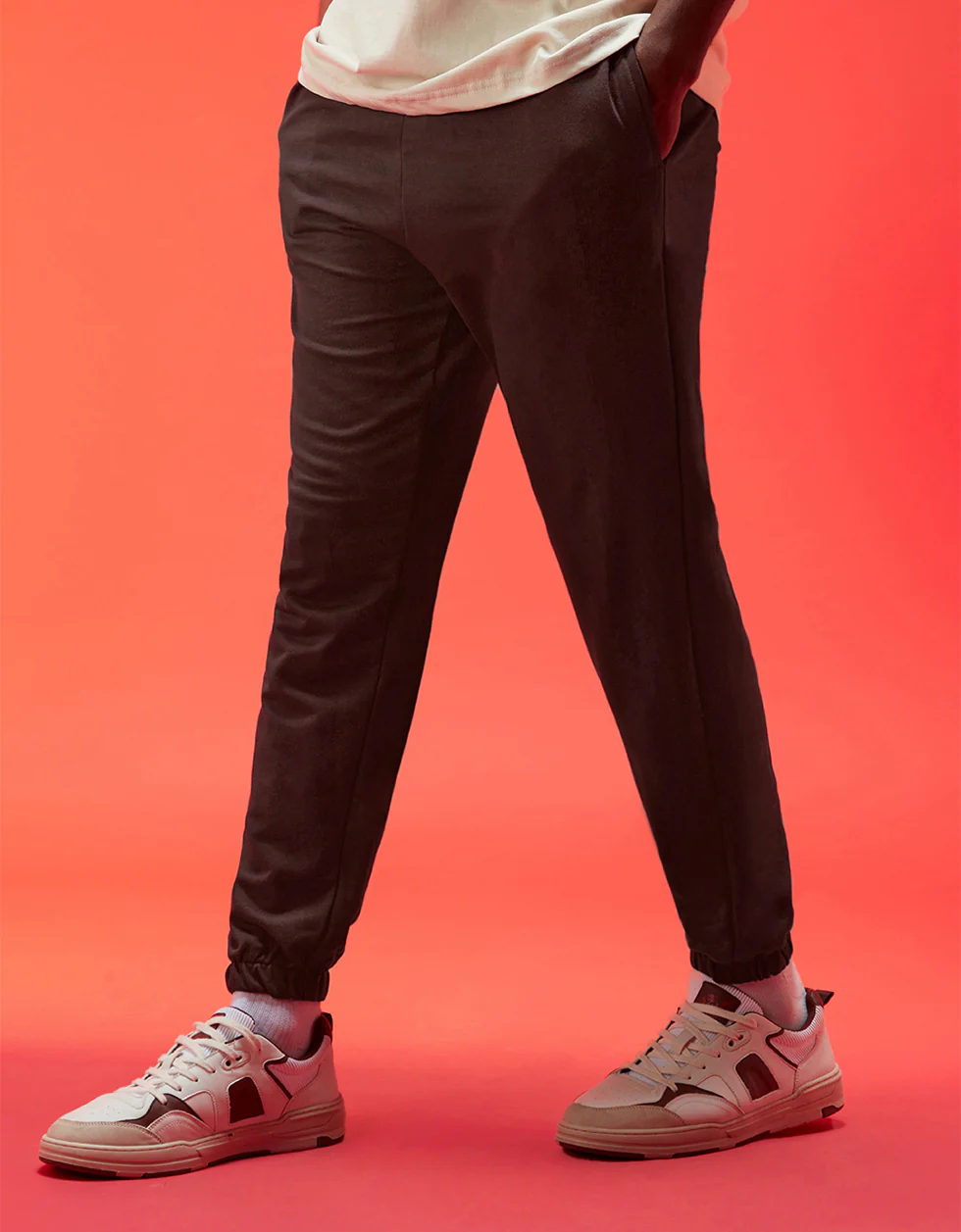 BROWN Solid Baggy Fit Joggers - Image 6