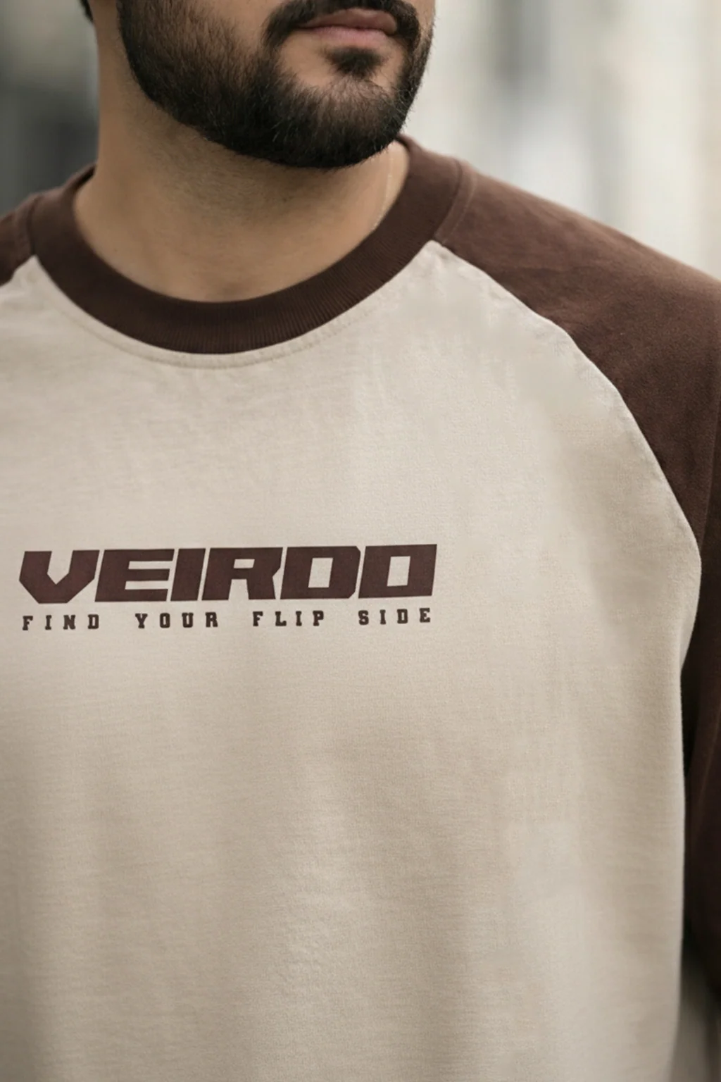 Brown-Swanwhite Raglan Oversized Typography Printed T-shirt - Image 3