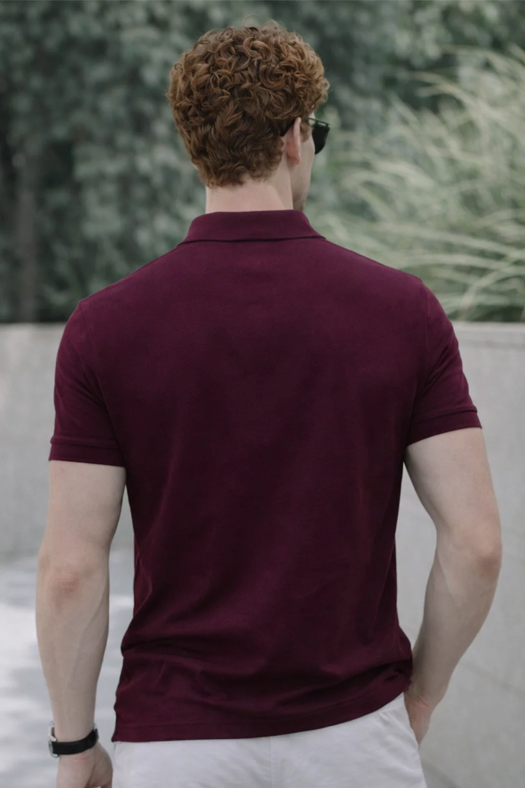 Burgundy Interlock Plain Regular Fit Zipper Polo T-shirt - Image 3
