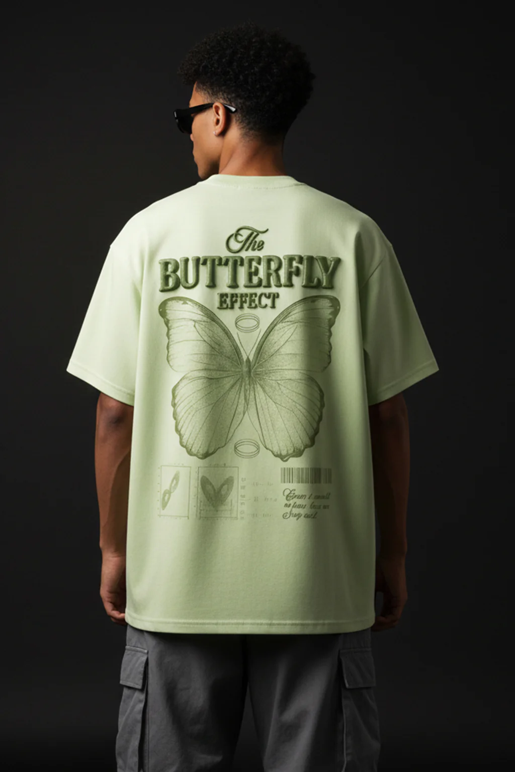 Butterfly Lime Green Oversized Puff Printed Exclusive T-shirt - Image 3