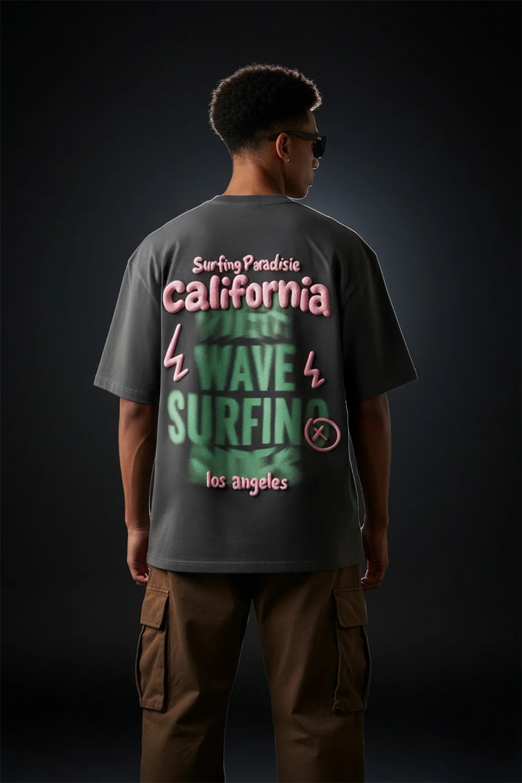 California Dark Grey Oversized Puff Printed Exclusive T-shirt - Image 3