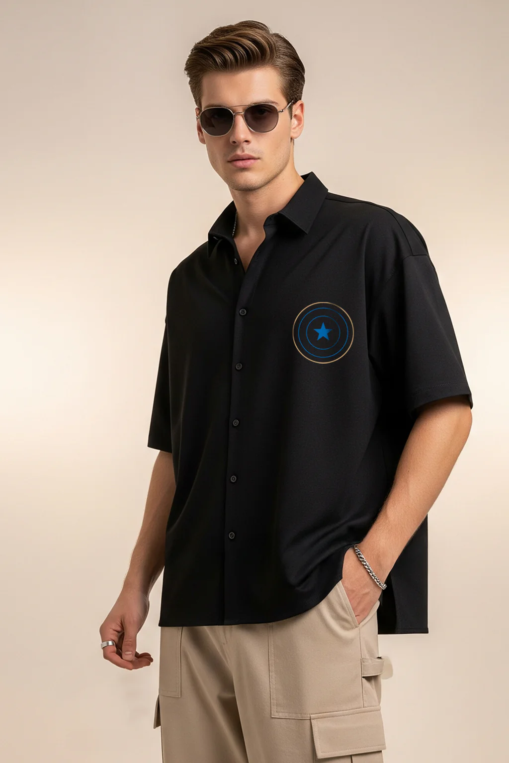 Captain America Black Oversized Printed Exclusive Shirt - Image 3