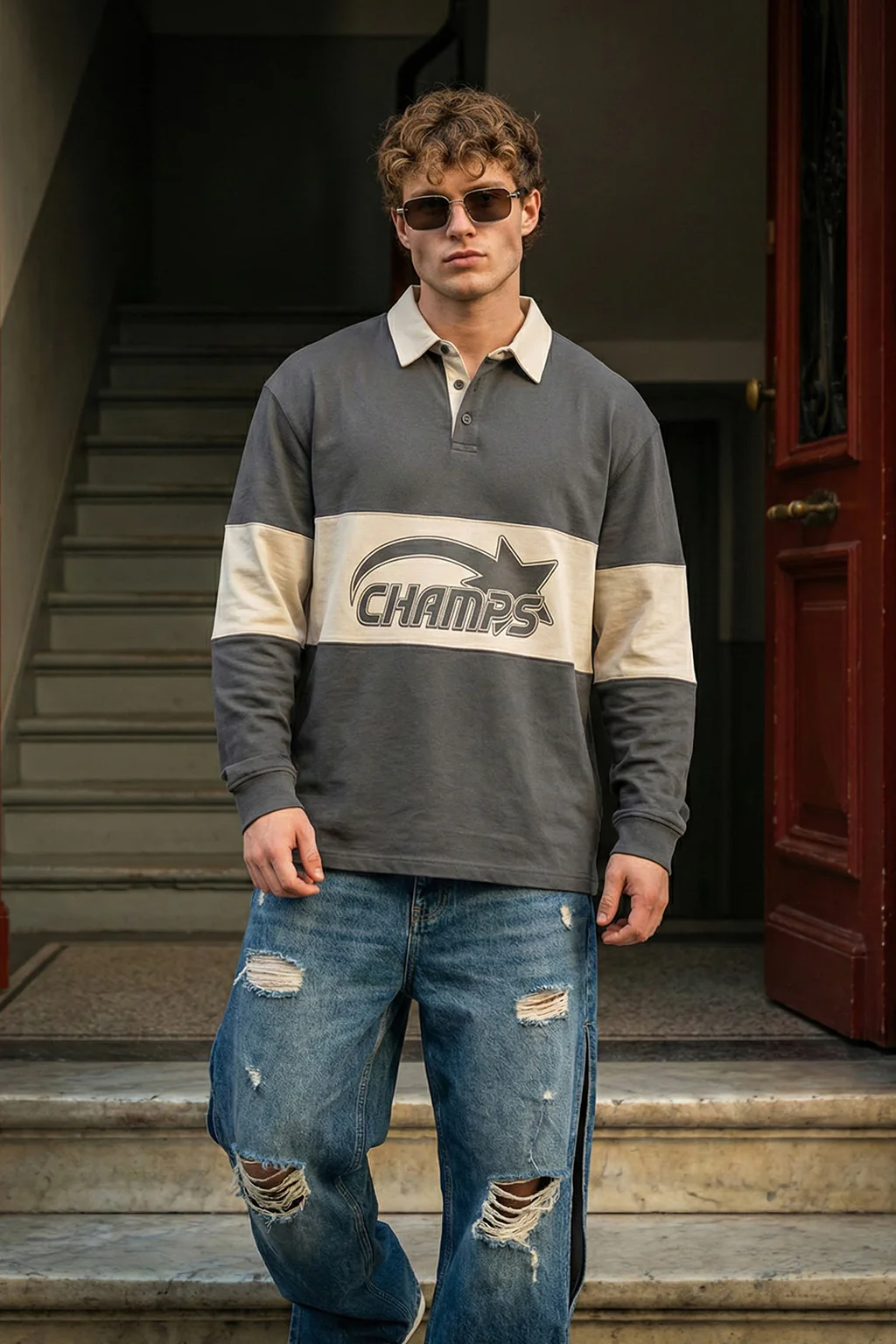 Champs Beige Oversized Full Sleeve Exclusive Polo T-shirt