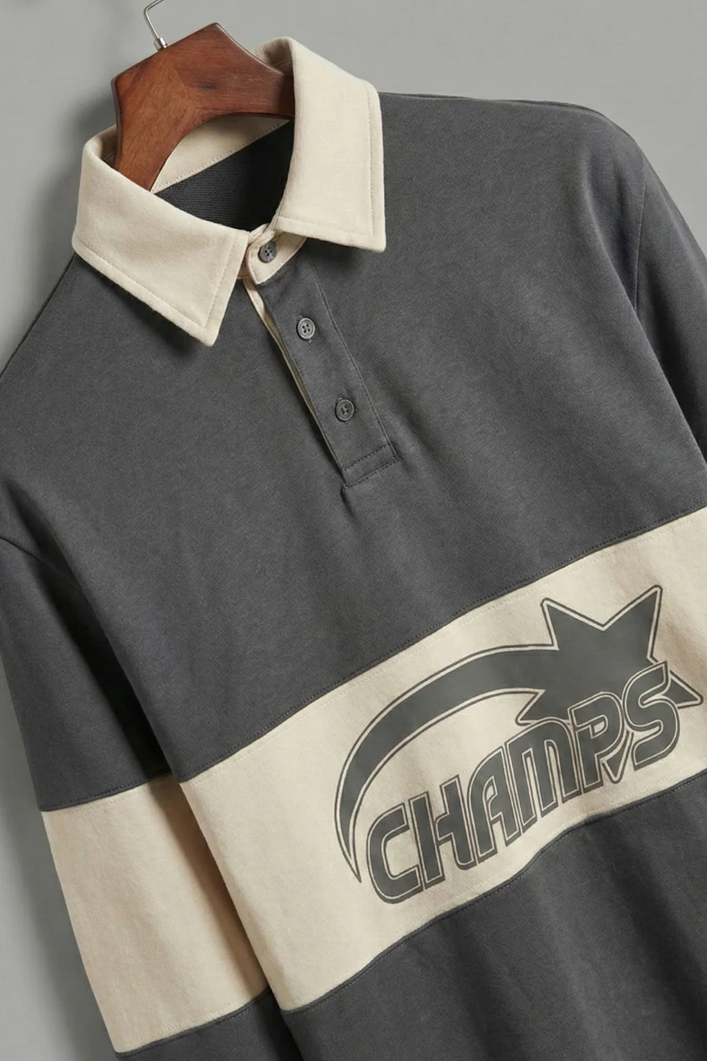 Champs Beige Oversized Full Sleeve Exclusive Polo T-shirt - Image 5
