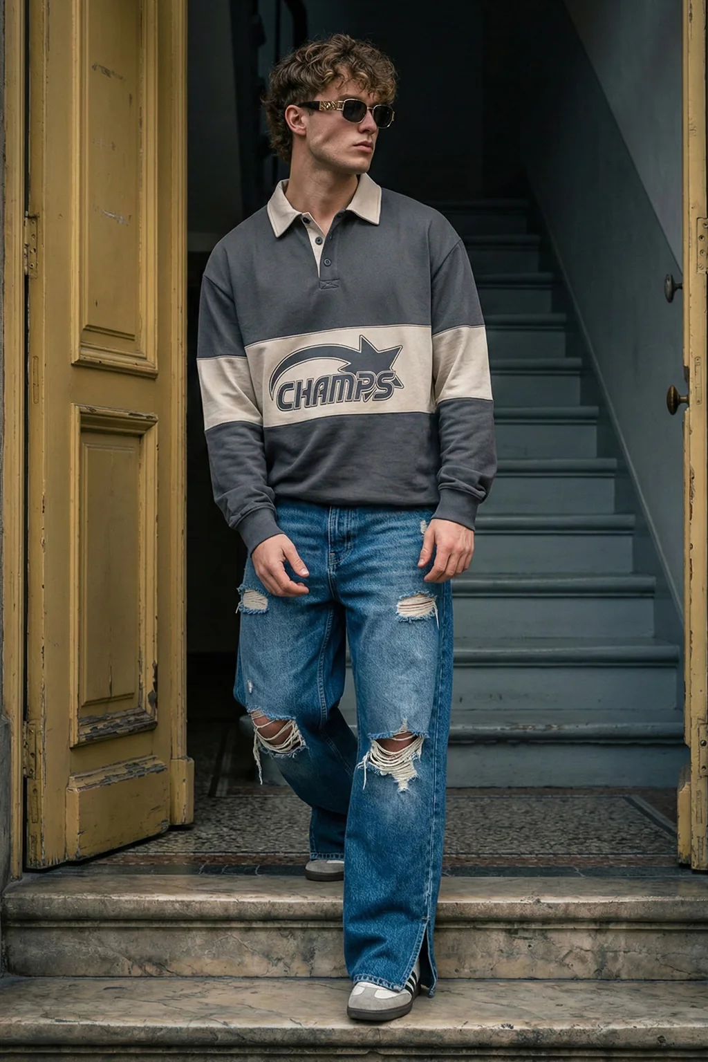 Champs Beige Oversized Full Sleeve Exclusive Polo T-shirt - Image 6