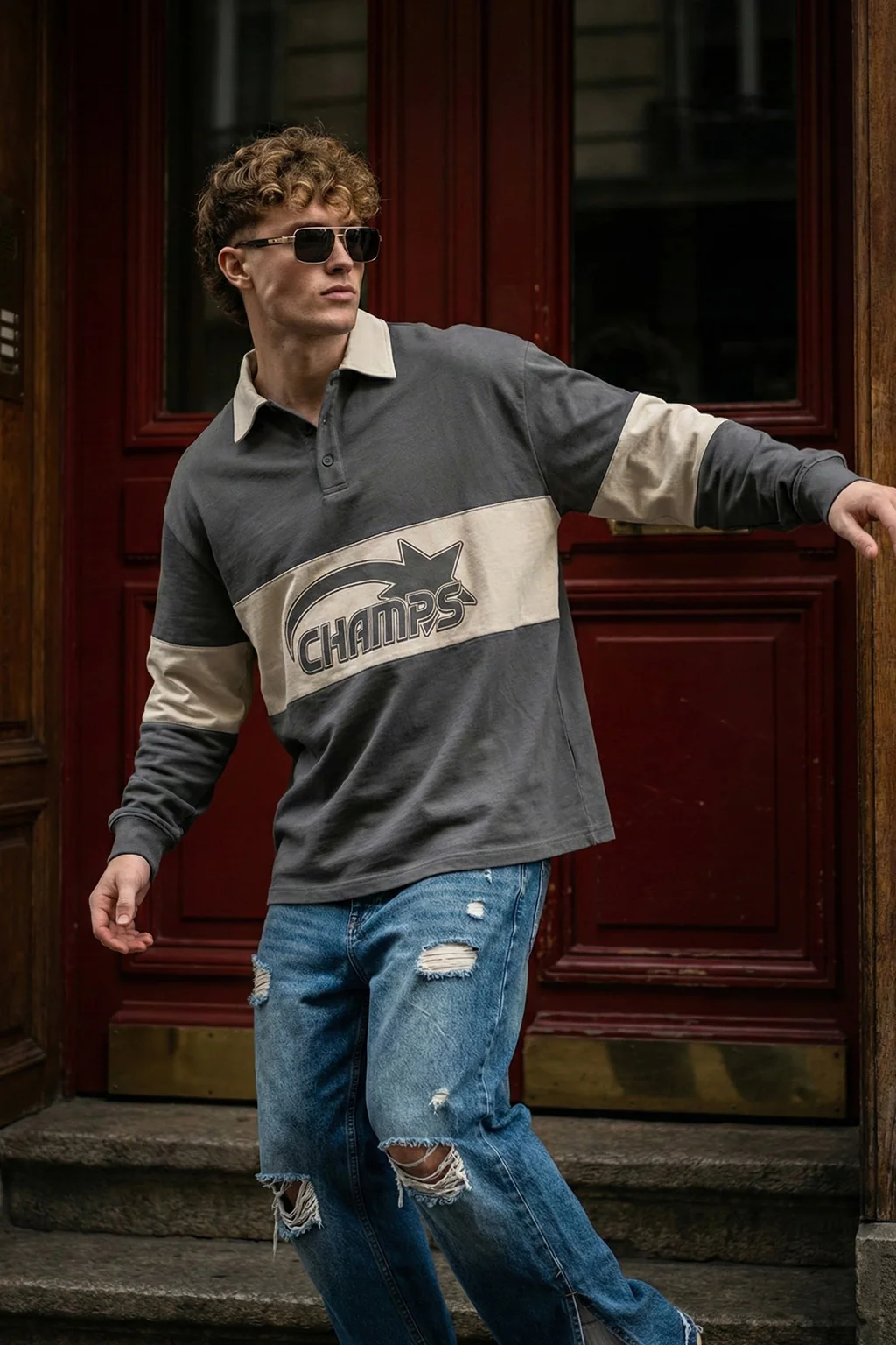 Champs Beige Oversized Full Sleeve Exclusive Polo T-shirt - Image 7