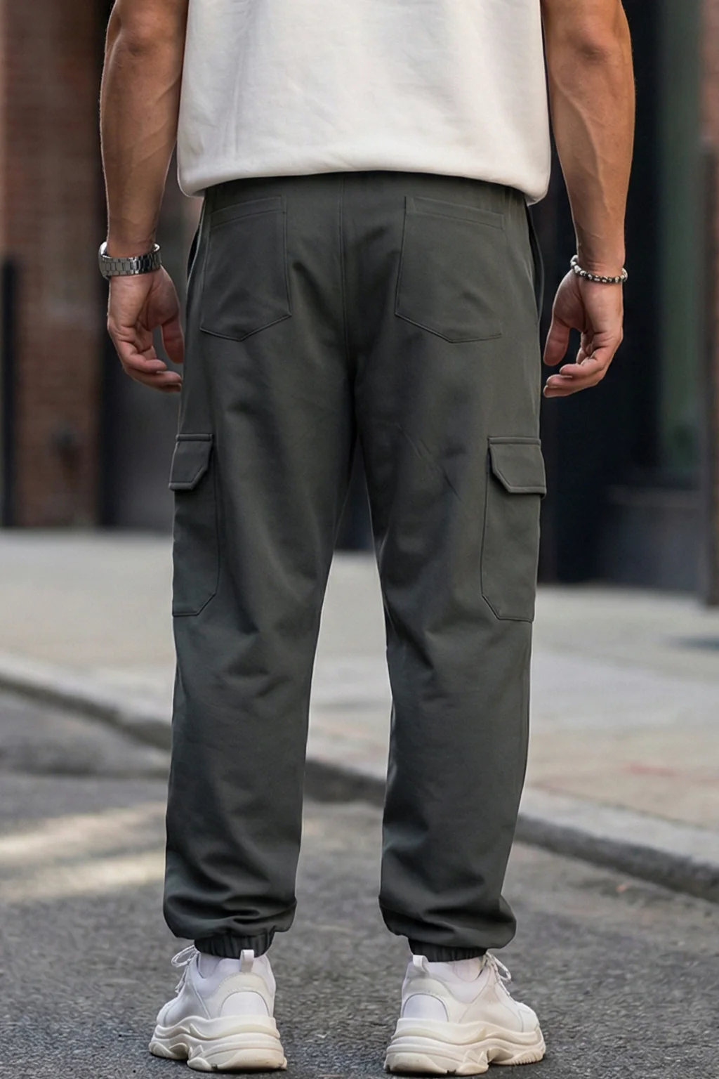 Charcoal Grey Solid Baggy Fit Cargo Joggers - Image 3