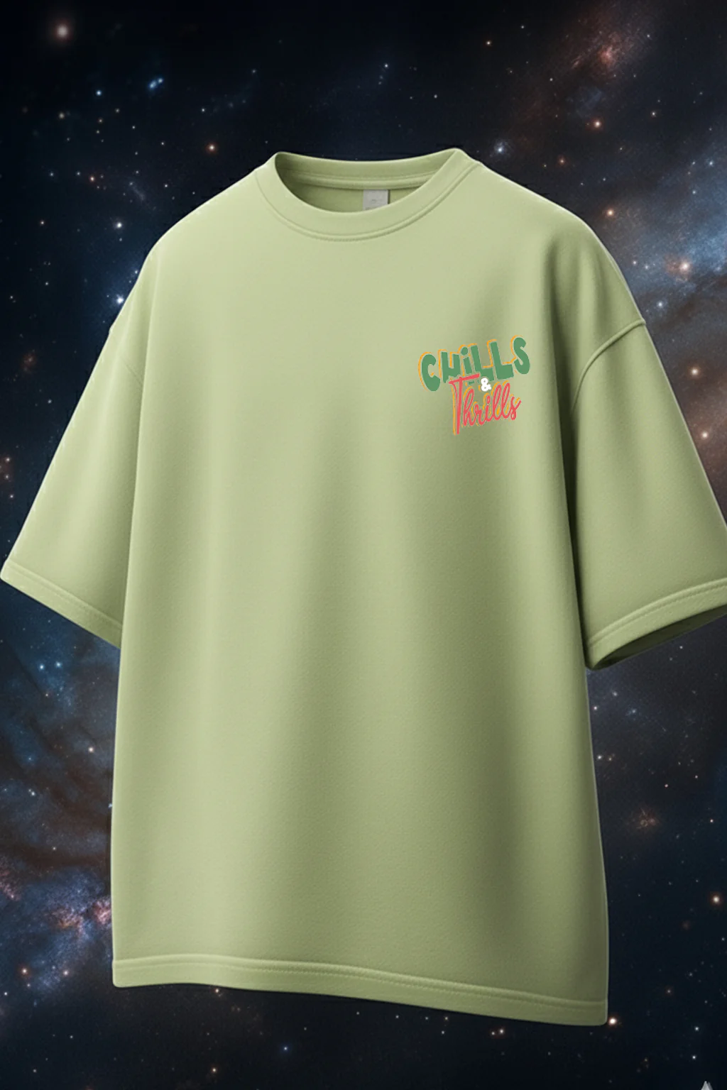 Chill Thrills Lime Green Oversized Puff Printed Exclusive T-shirt - Image 2