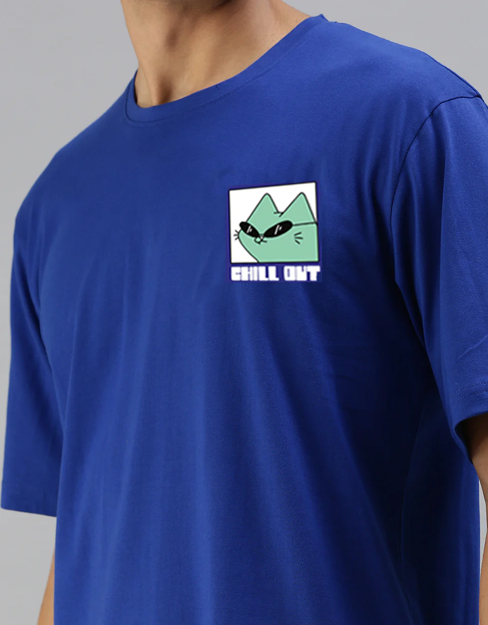 Chillout Blue Oversized Pocket Graphic Printed T-shirt - Image 5