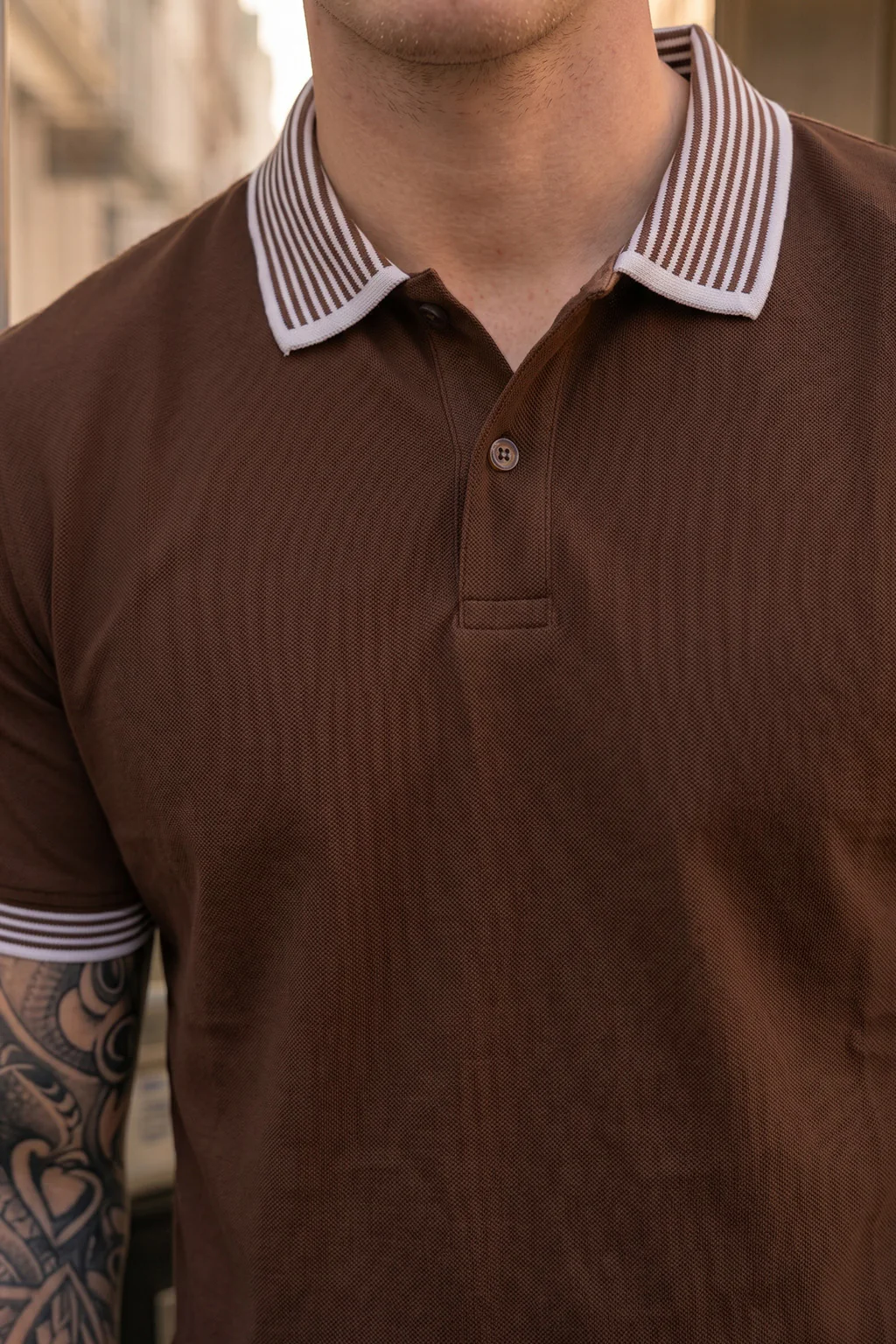 Chocolate Stripped Collar Regular Fit Exclusive Pique Lycra Polo T-Shirt - Image 2