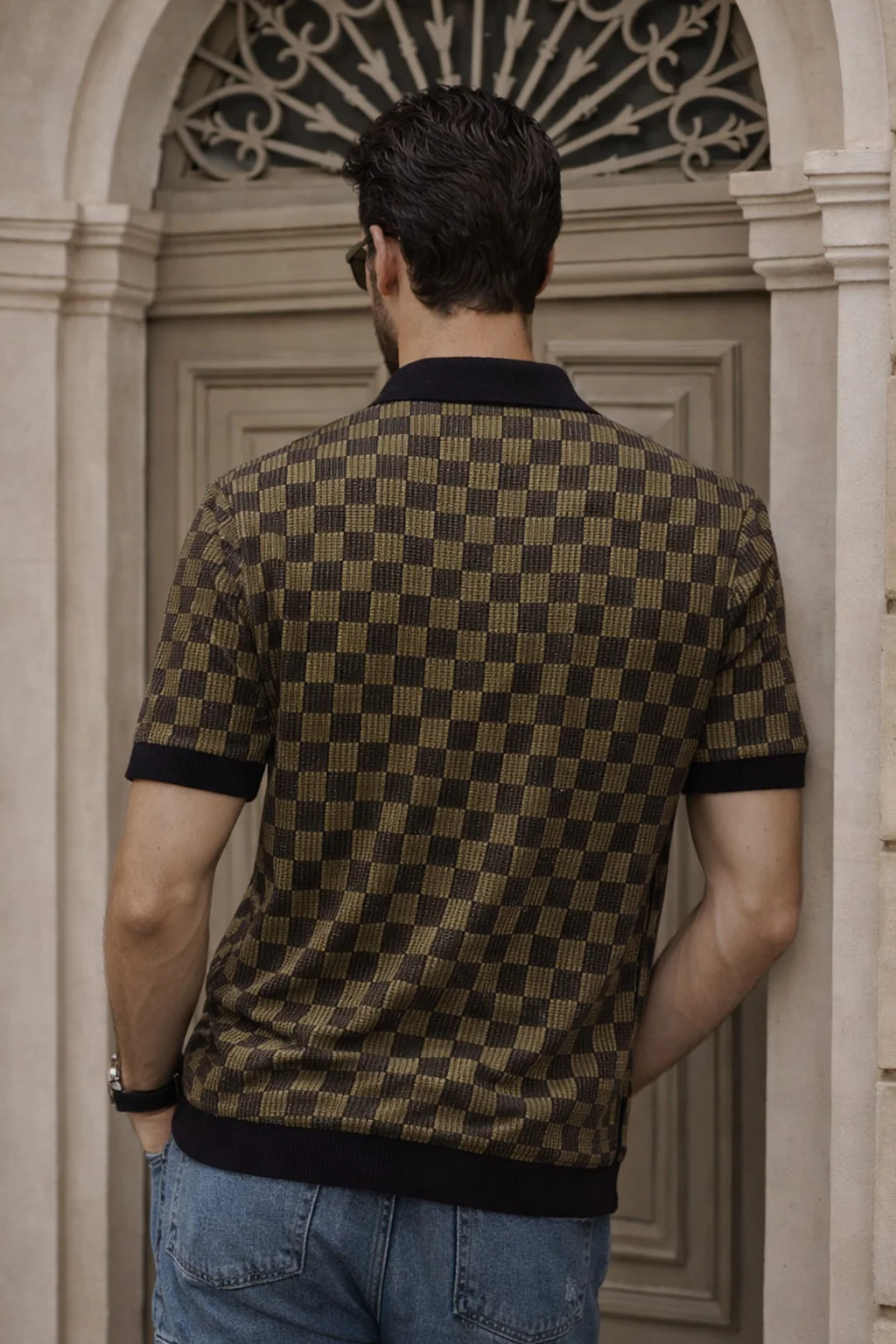 Classic Grid Black Flatknit Textured Regular Fit Exclusive Polo T-Shirt - Image 3