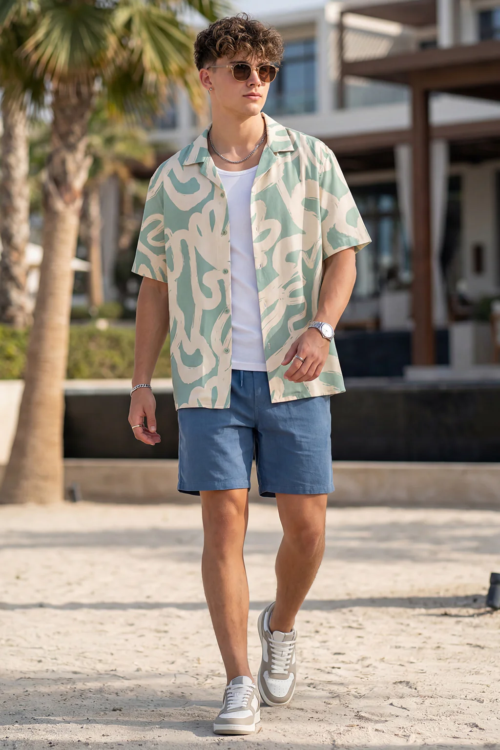 Coastal Canvas Beige All Over Print Oversized Exclusive Shirt - Image 4