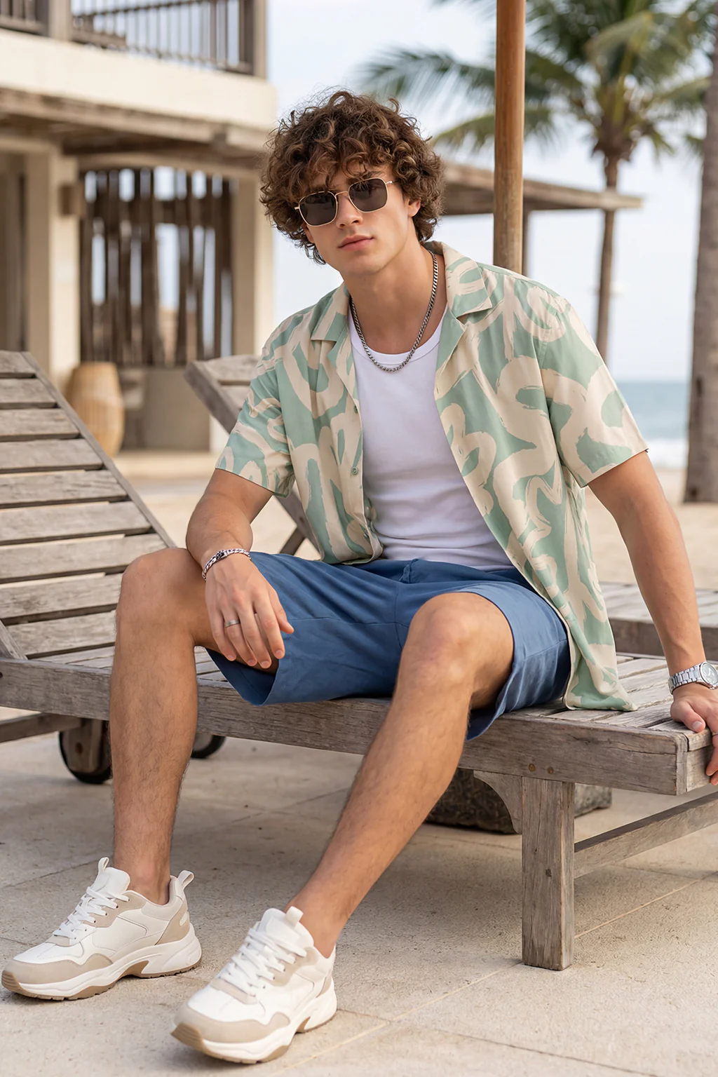 Coastal Canvas Beige All Over Print Oversized Exclusive Shirt - Image 5