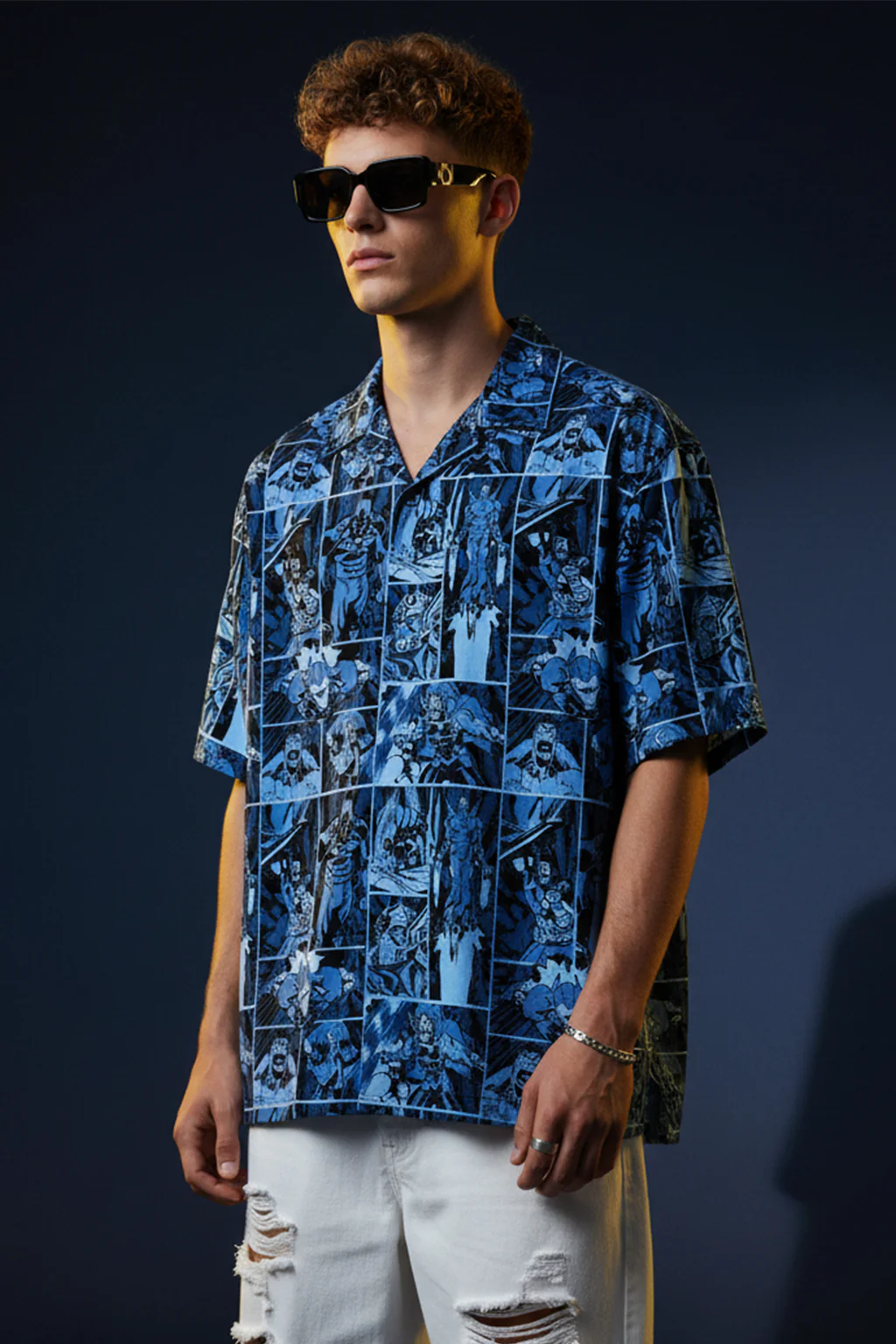 Comic Strip Blue All Over Print Oversized Exclusive Shirt - Image 5