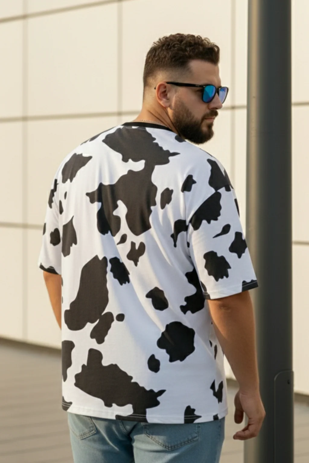 Cow Black & White Graphic Printed Plus Size T-shirt - Image 3