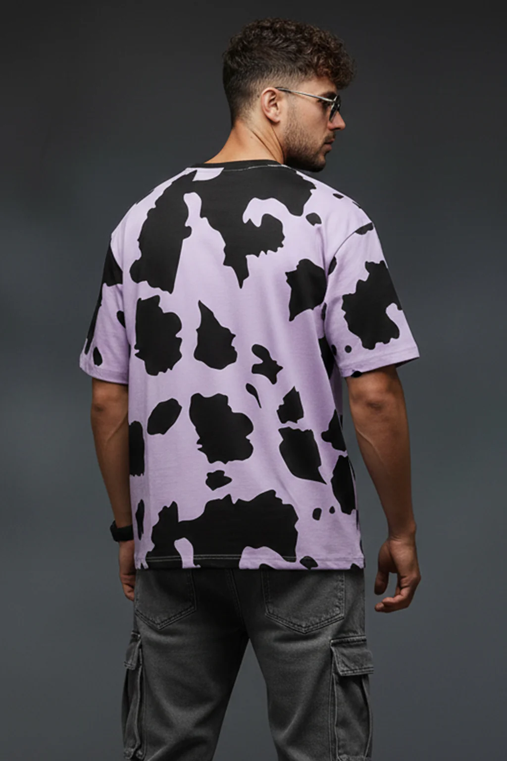 Cow Lilac Oversized All Over Animal Printed T-shirt - Image 3