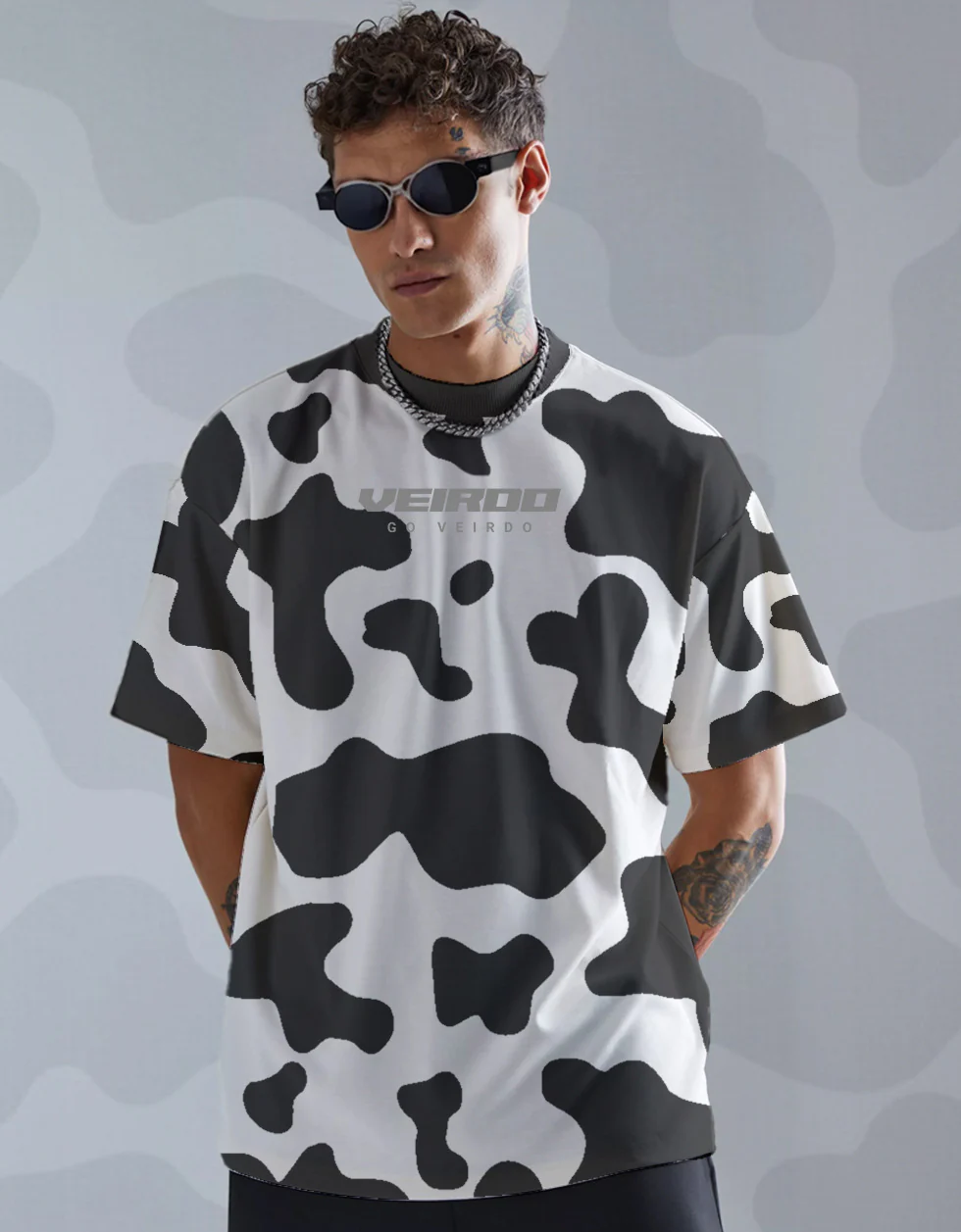 Cow Black Oversized All Over Animal Printed Half Sleeve T-shirt - Image 5