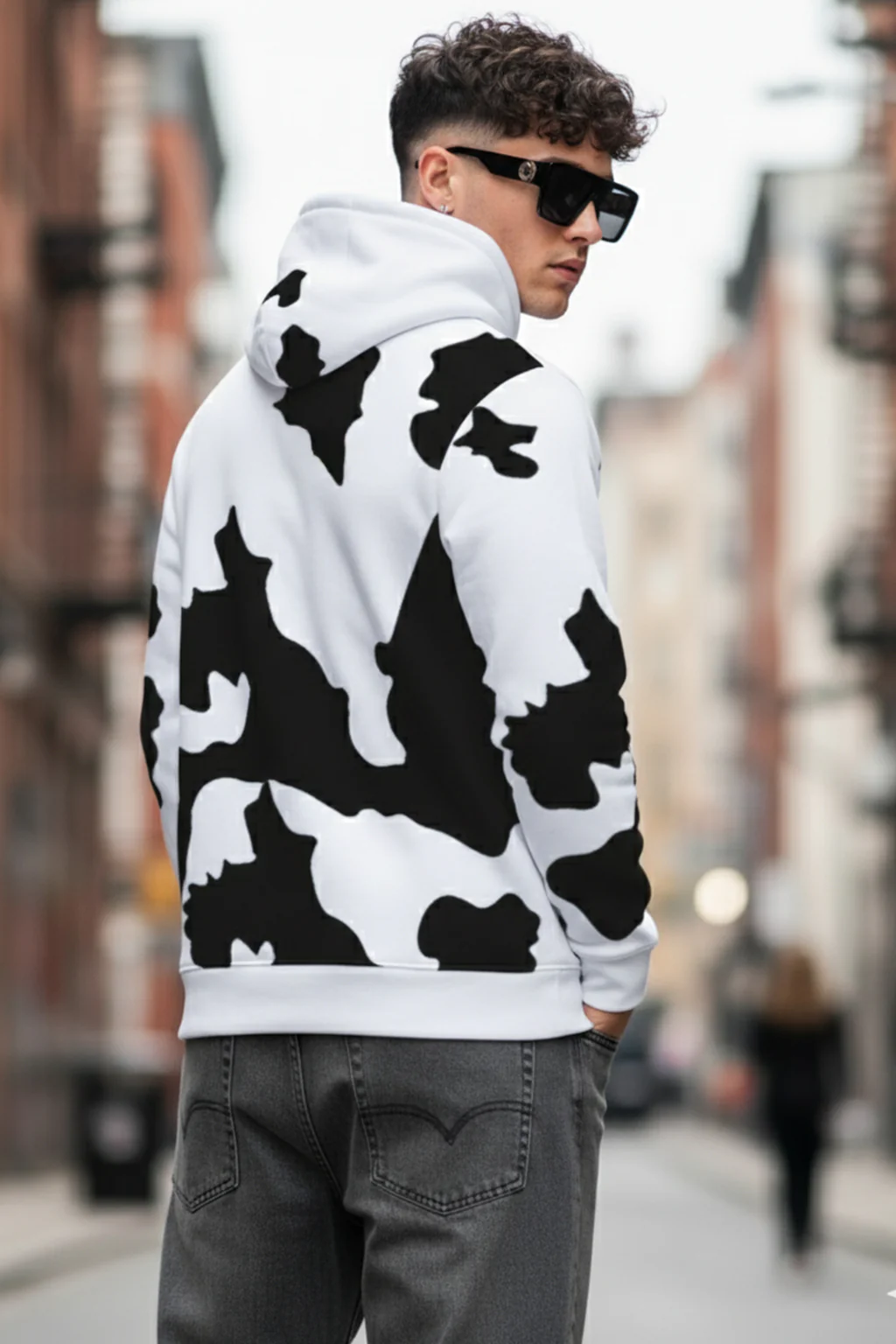 Cow White Regular Fit Graphic Printed Hoodie - Image 3