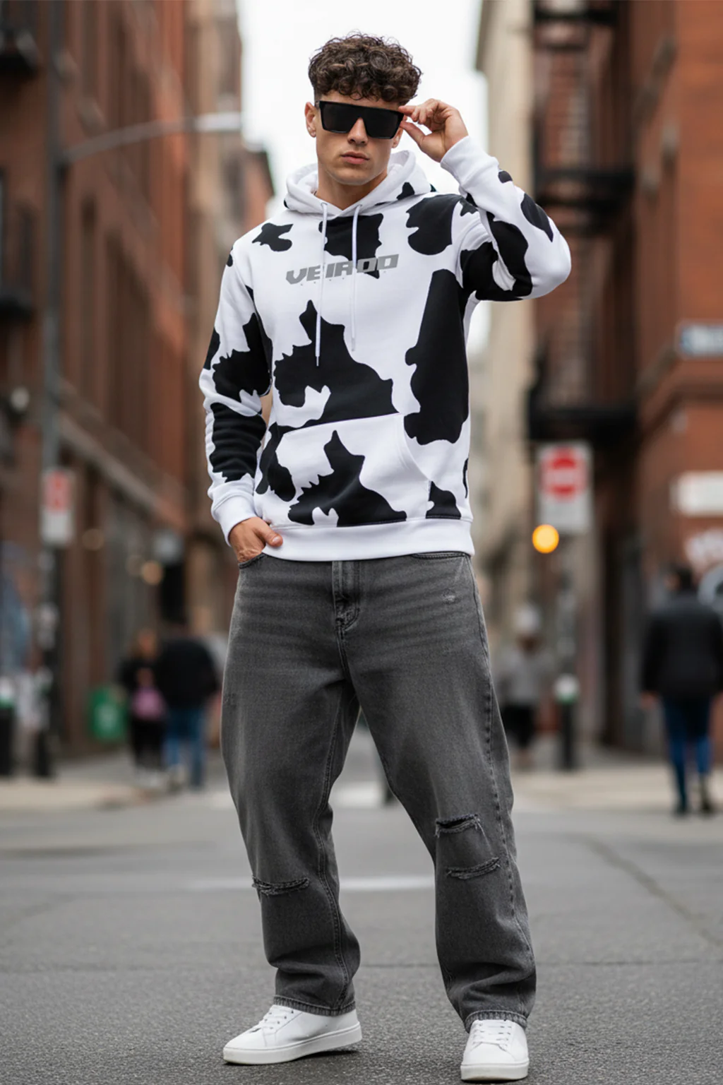Cow White Regular Fit Graphic Printed Hoodie - Image 4