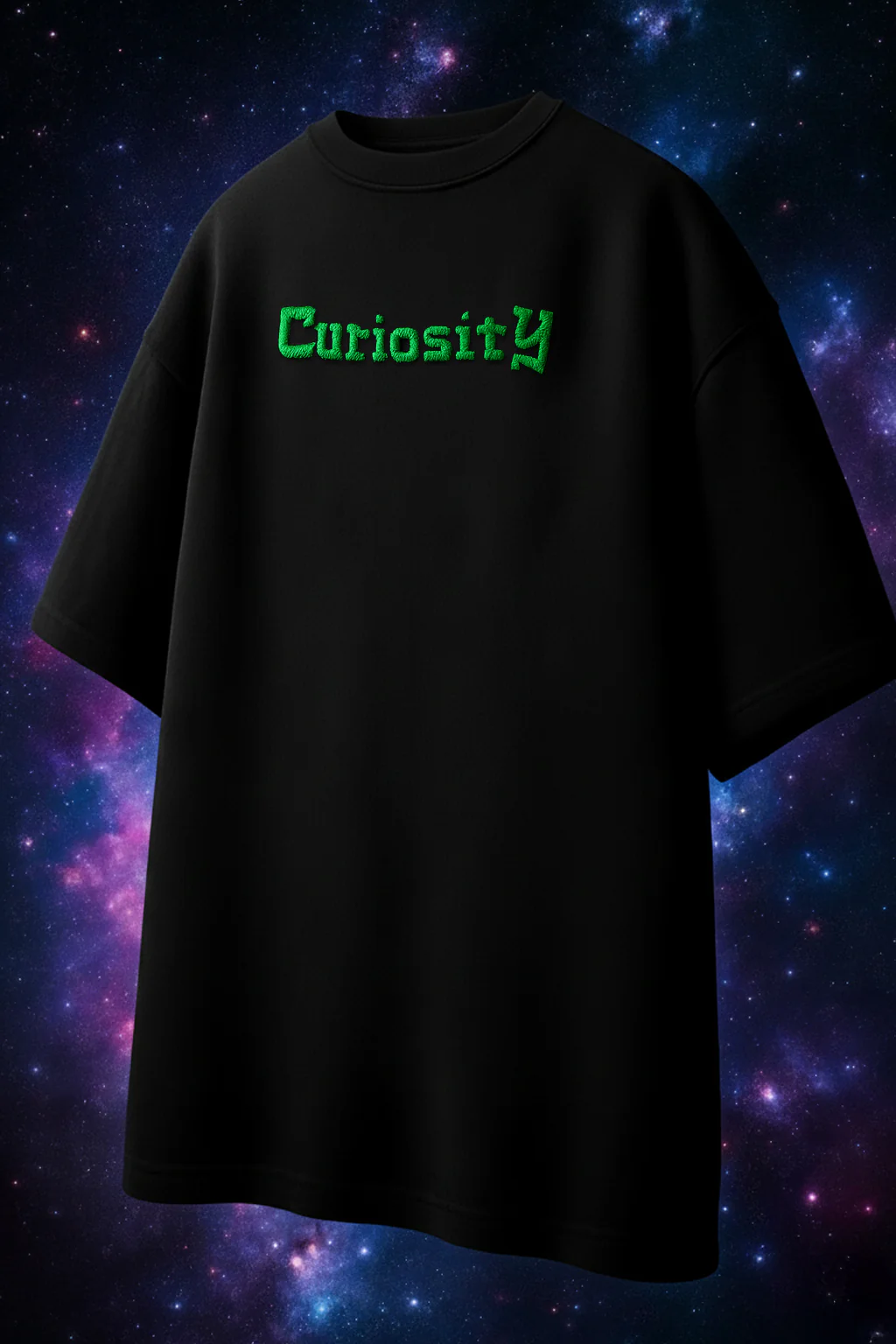 Curiosity Black Oversized Puff Printed Exclusive T-shirt - Image 2