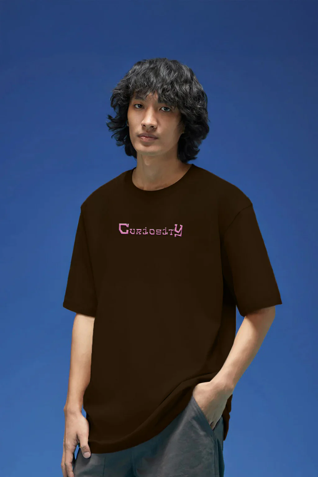 Curiosity Brown Oversized Puff Printed Exclusive T-shirt - Image 5