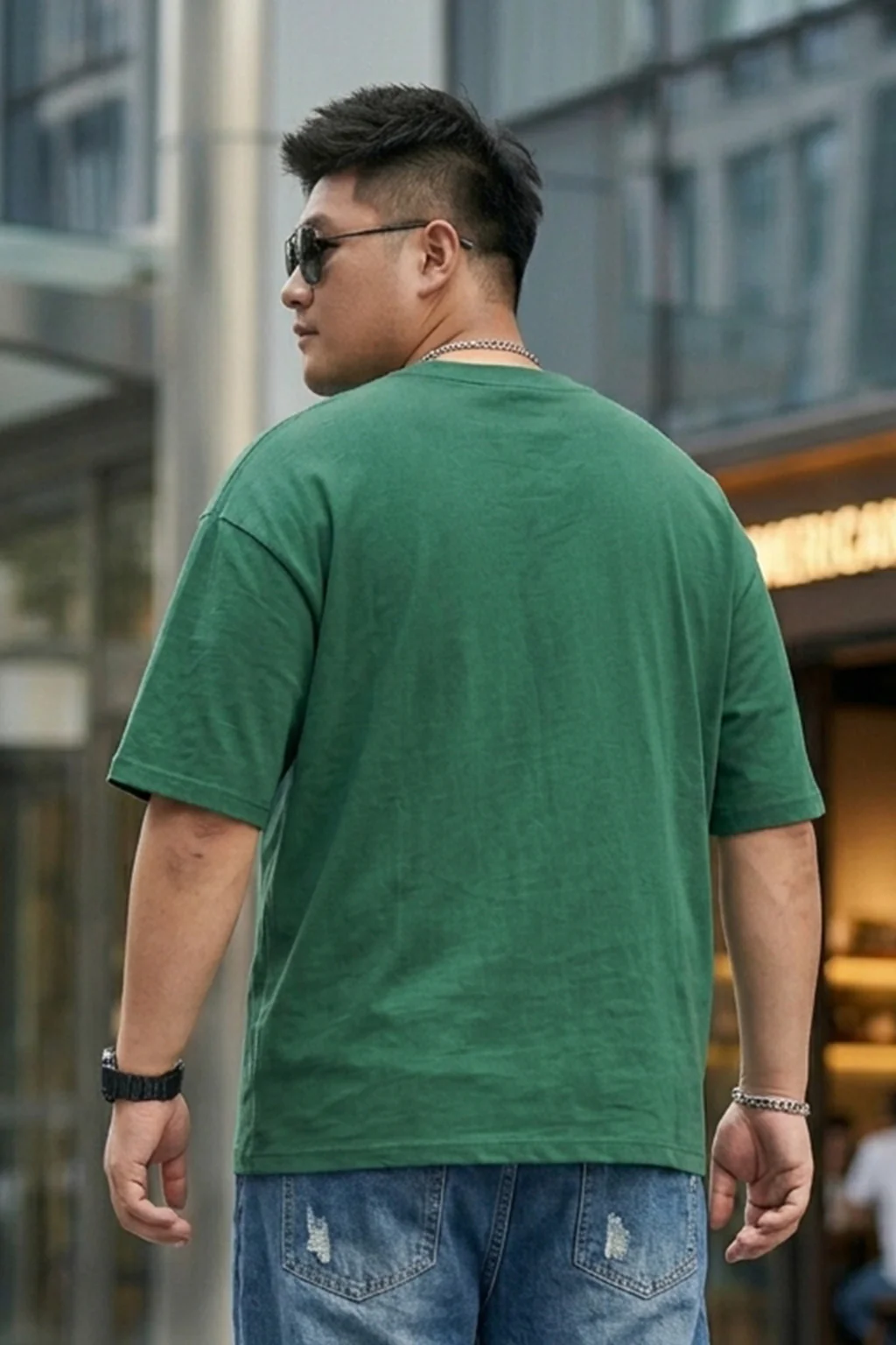 Dark Green Canal Plain Plus Size T-shirt - Image 3