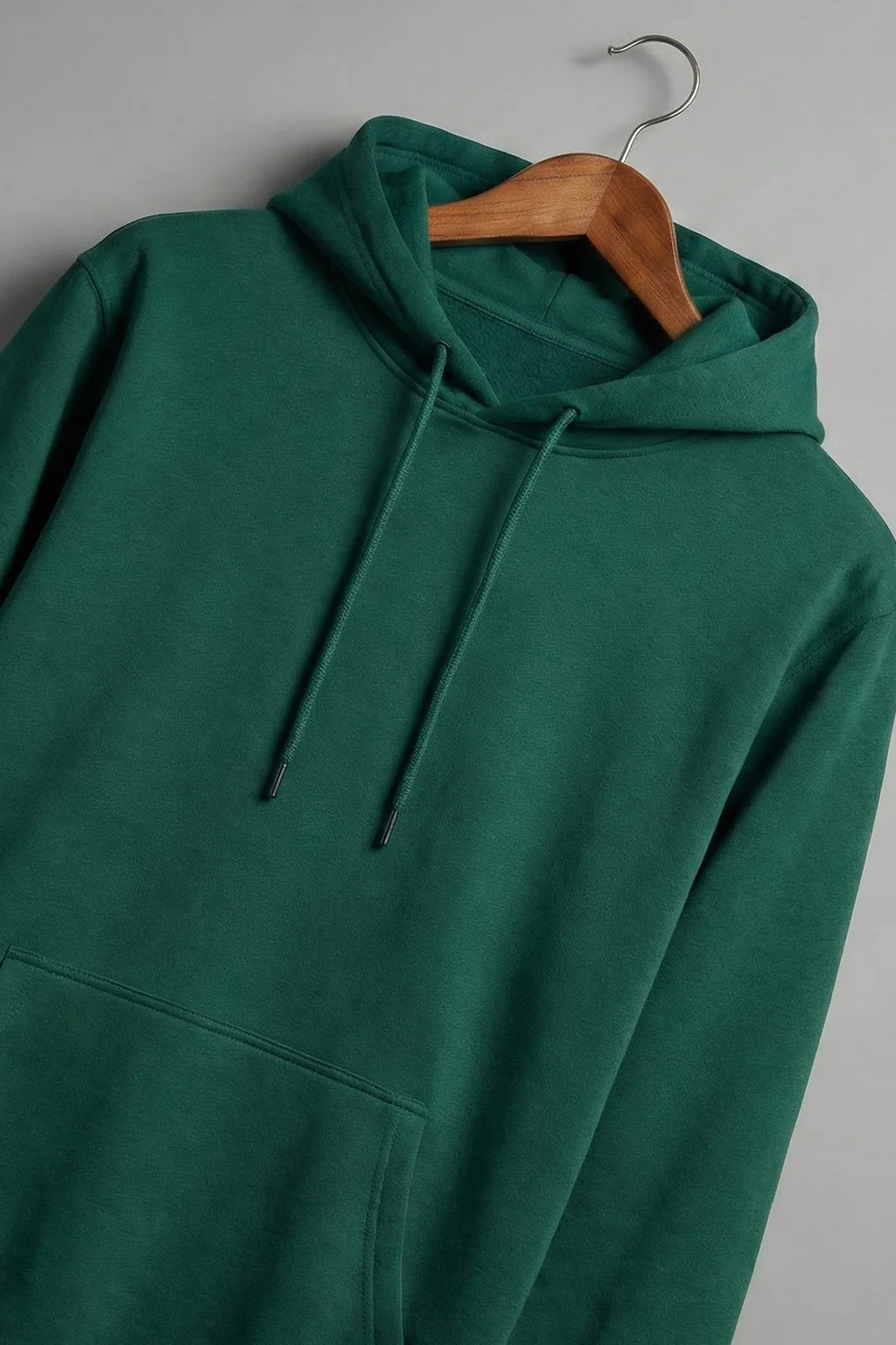 Dark Green Plain Regular Fit Hoodie - Image 3