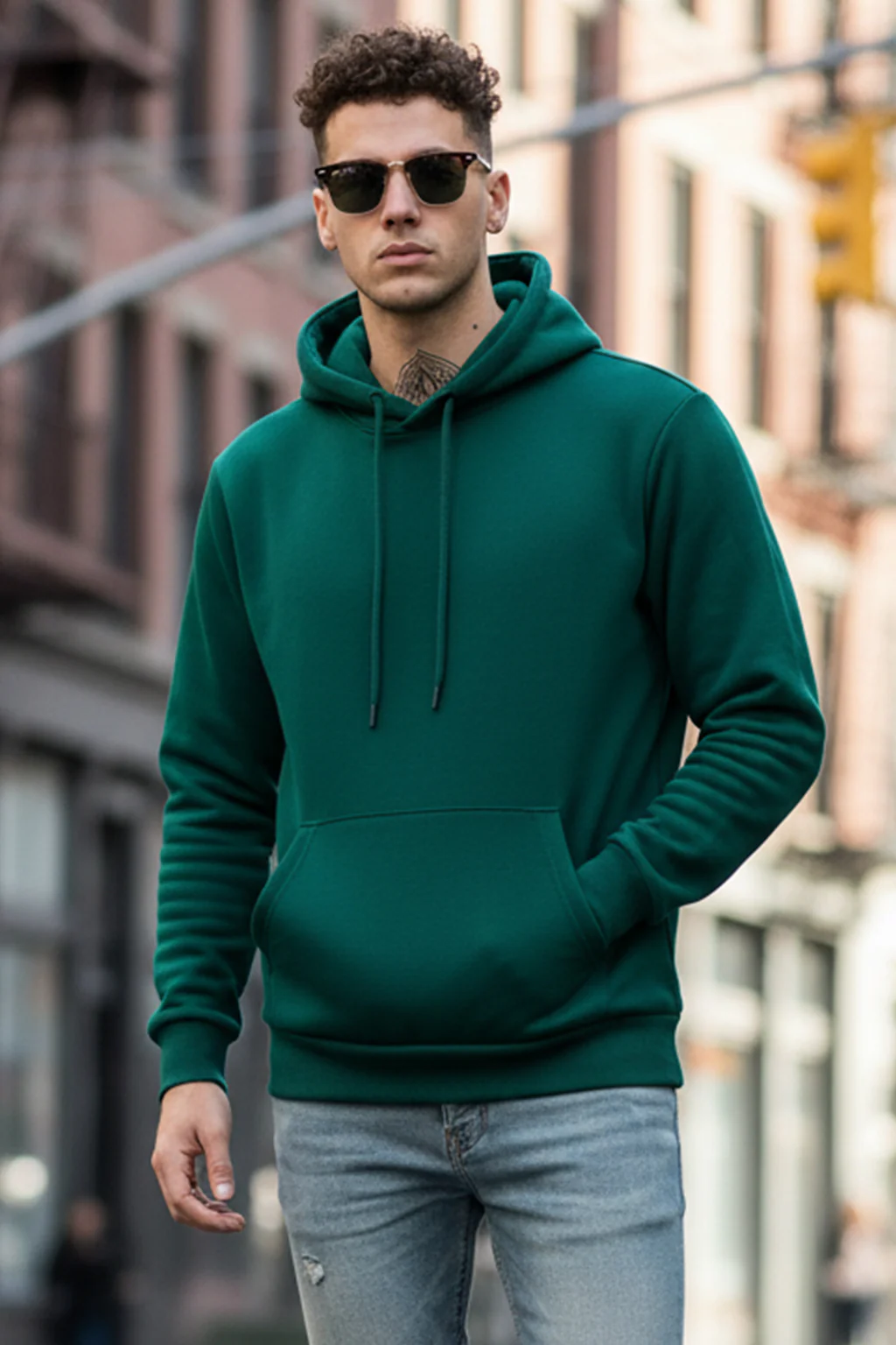 Dark Green Plain Regular Fit Hoodie - Image 4