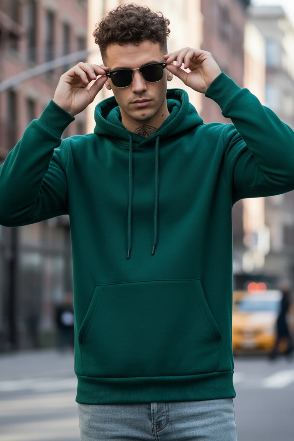 Dark Green Plain Regular Fit Hoodie - Image 5