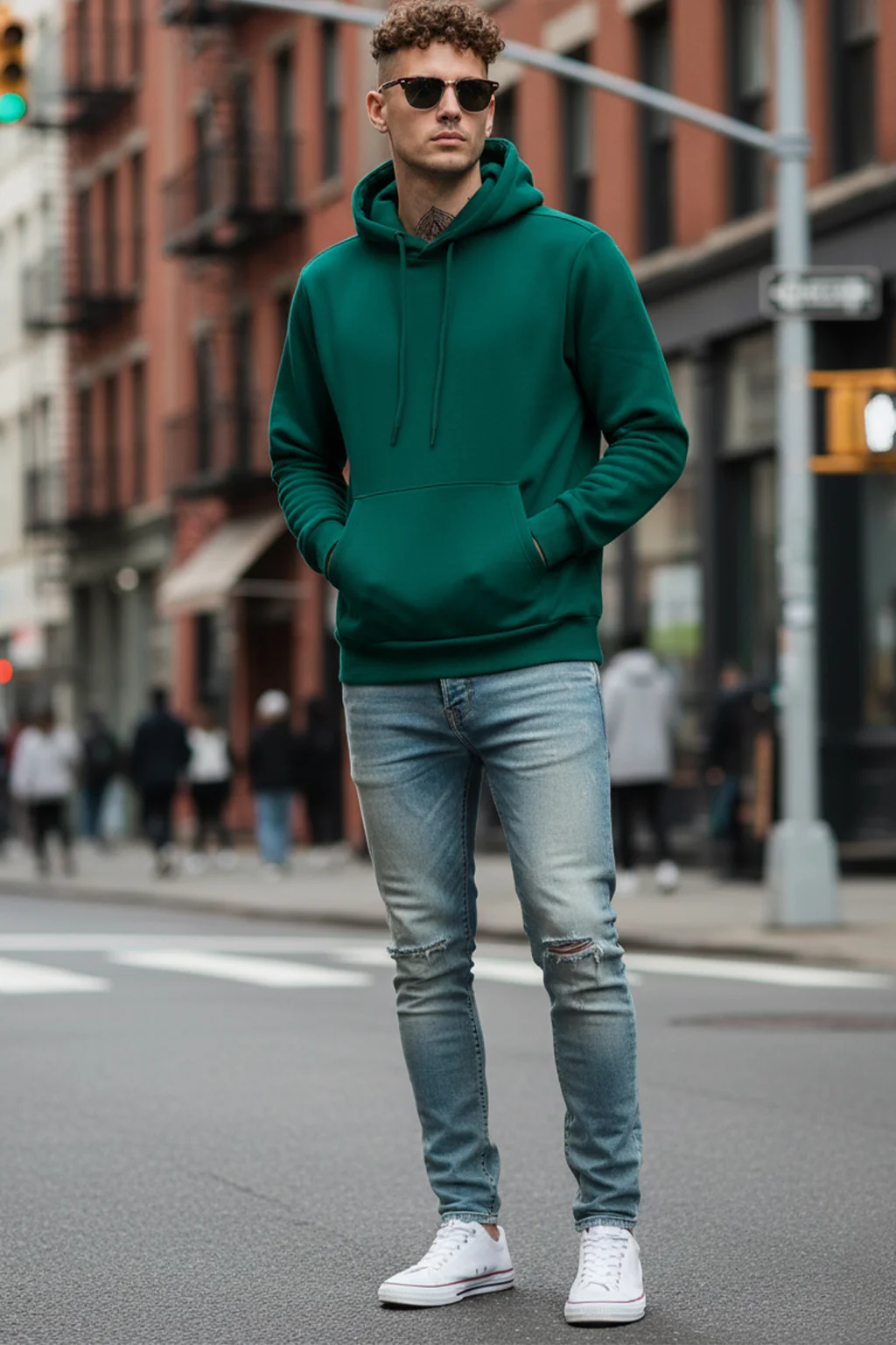 Dark Green Plain Regular Fit Hoodie - Image 7