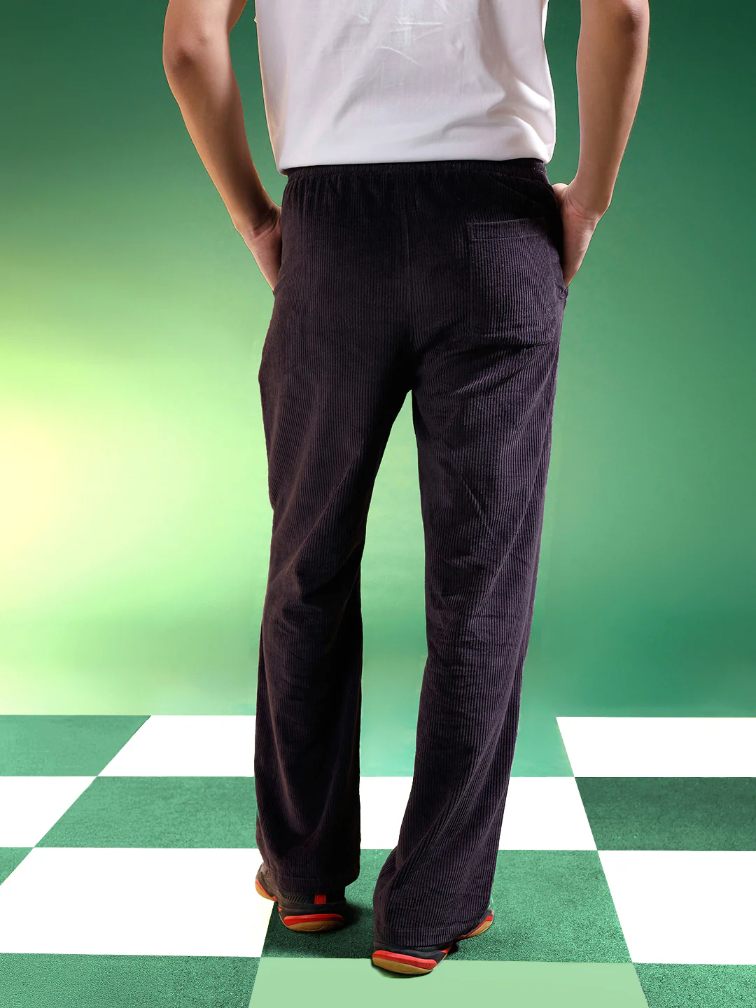 Dark Grey Lining Pattern Plain Corduroy Pants - Image 6